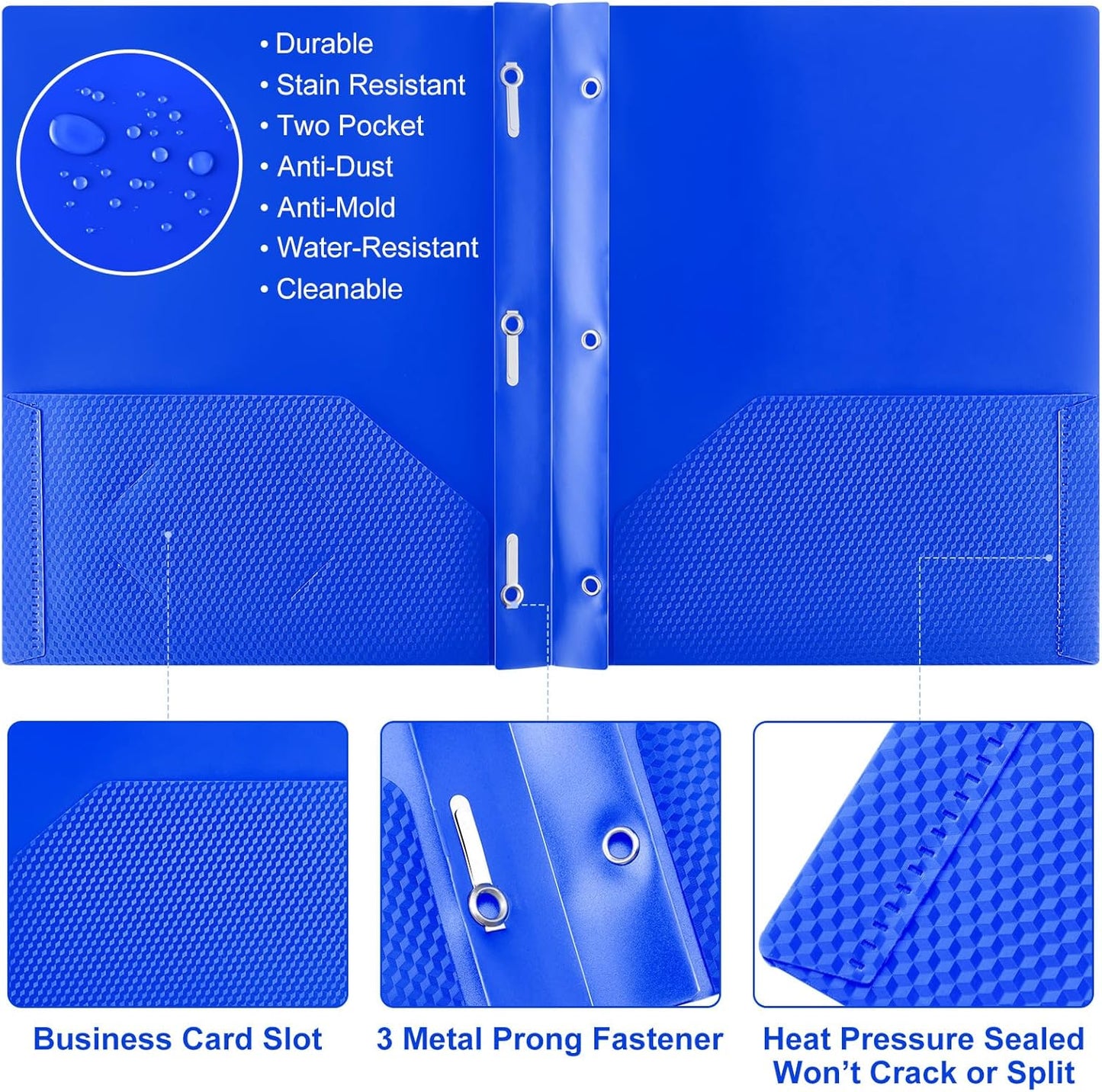 Patelai 48 Pcs Plastic Folders with 2 Pockets and 3 Prongs Home Folders with Card Slot Letter Size Heavy Duty Report Covers for Back to School(Blue,Diamond)
