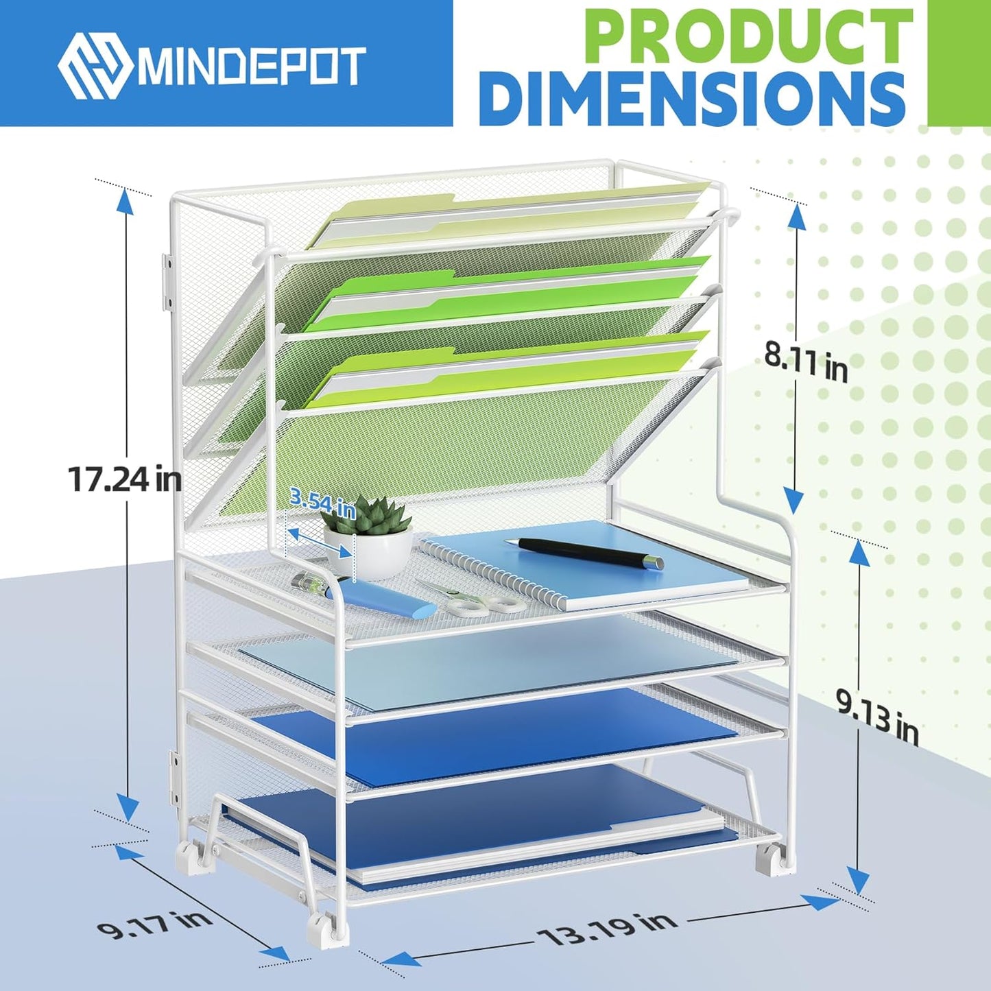 4-Tier Paper Organizer + 3-Pocket File Holder + Drawer + Pen Holders, Desktop File Organizers Paper Tray for Office Supplies School Classroom Organization (White, no Drawer & Pen Holder)