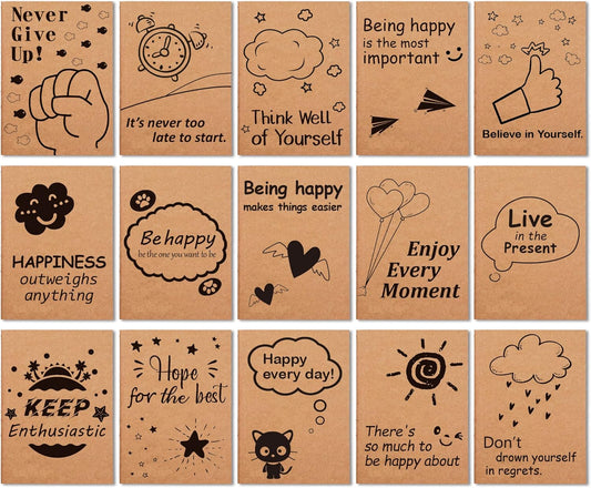 feela 15 Pack A6 Kraft Notebooks, 15 Designs Cute Mini Pocket Notebooks and Journals, Lined Motivation Small Journal Notebook Notepad Bulk for School Supplies Women Taking Memos, 4.1X5.8 in, 80 Pages