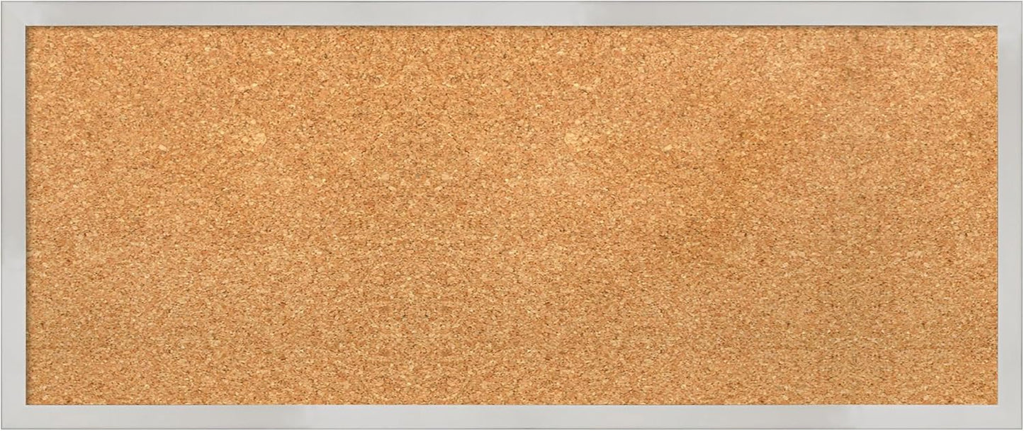 Amanti Art Natural Cork Board for Wall, 13x31 Vision Board with Silver Wood Frame, Medium Corkboard Office Decor for Home Organization, Modern Contemporary Corkboard Pinboard to display items for home