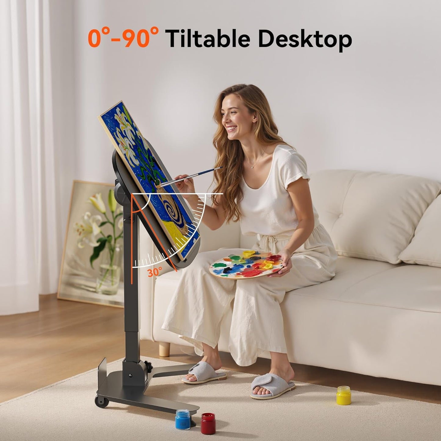 Foldable Pneumatic Height Adjustable Mobile Standing Desk with 90° Tiltable Tabletop, 27.2x18.9 Inch Portable Laptop Desk with Wheels, Holds Up to 66.1lbs for Home Office, Study, Black