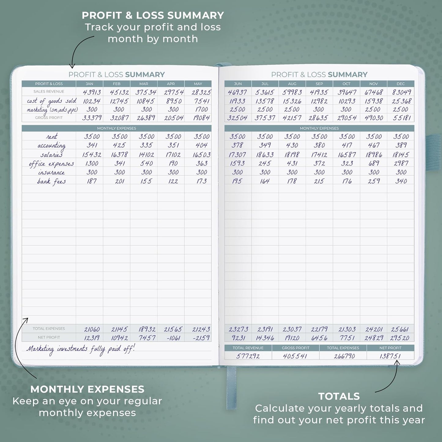 Clever Fox Income & Expense Tracker – Accounting & Bookkeeping Ledger Book for Small Business – 1-Year Record Notebook, A5 (Blue Surf)