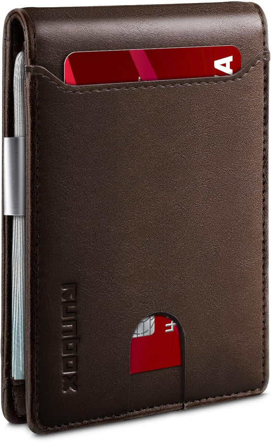 RUNBOX Slim Wallets for Men - Leather Money Clip Mens Wallet - RFID Blocking Front Pocket Bifold Wallet - Thin Credit Card Holder with Gift Box