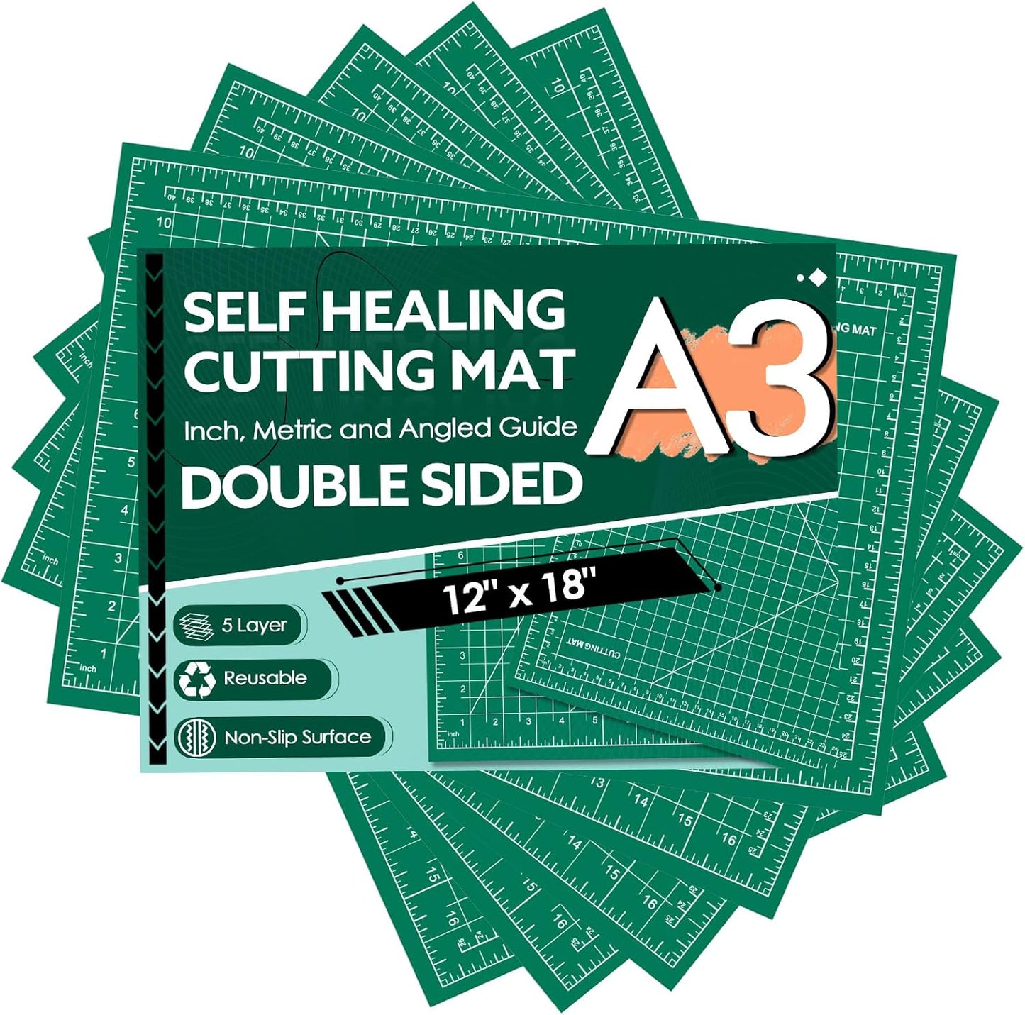 5 Packs Self Healing Cutting Mat 12" x 18" Rotary Cutting Sewing Mat A3, 5-Ply Cutting Board for Fabric Crafting Sewing Scrapbooking Quilting and Precision Cutting