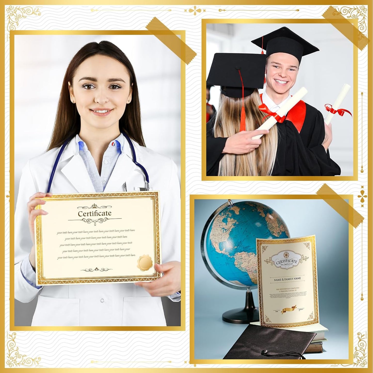 Certificate Paper 8.5 x 11 for Printing Blank Award Certificate for Graduation Diploma Achievement Participation Award Document (200pcs,Gold)