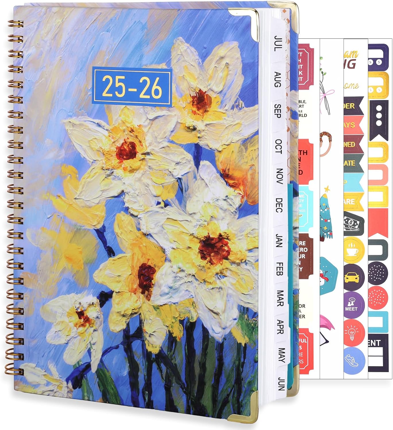 2025-2026 Academic Planner, A5 (6.5" x 8.5") Weekly and Monthly Planner, July 2025 - June 2026, Calendar Planner with Tabs, Inner Pocket for Home School Office Supplies, Yellow Flower