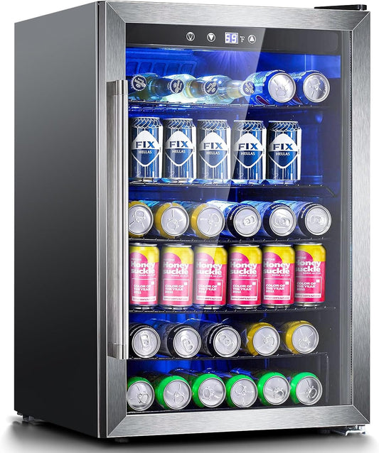 Antarctic Star Beverage Refrigerator,145 Can Mini Fridge,Freestanding wine cooler for Soda Beer or Wine,Glass Door, Small Drink Dispenser Machine, Touch Screen for Home Office or Bar, 4.5 cu.ft