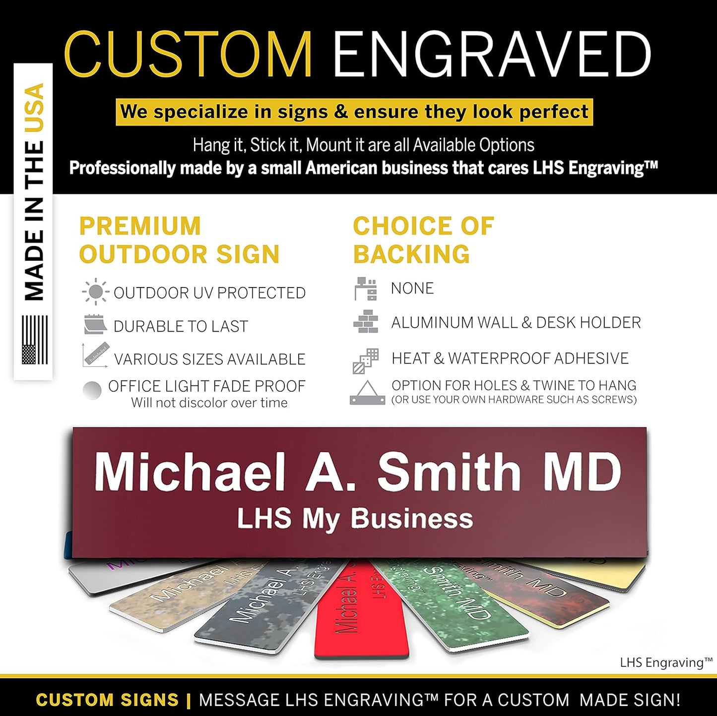 Engraved Custom Door Plate Burgundy Plastic Office Door Sign with White Letters - Made in USA 2x8 B26