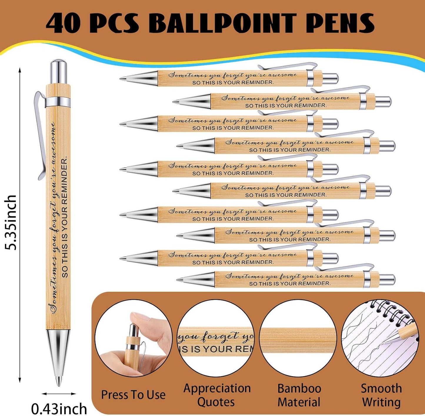 40 Sets Employee Appreciation Gifts Inspirational Spiral Notebooks with Sticky Notes Notepads Thank You Bamboo Ballpoint Pens Bulk for Coworker Nurse Teacher (SOMETIMES)