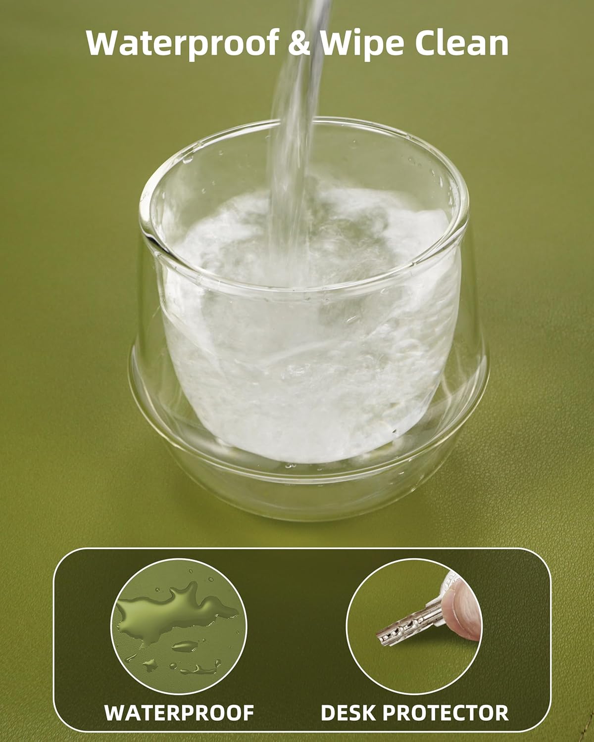 Large Desk Pad Mat - Waterproof Mouse Pad & Desk Protector, Non-Slip XL PU Leather Gaming Mat for Keyboard/Mouse, Stitched Edge with Ergonomic Support, 47"x17" (Green)