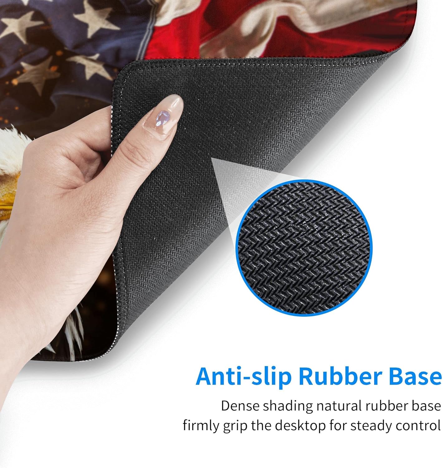 Desk Mat,American Flag Eagle Extended Gaming Mouse Pad for Office Work & Game,Computer Keyboard Mouse Mat Desk Non-Slip Rubber Base Large Mousepad with Stitched Edges, 31.5x15.7inch