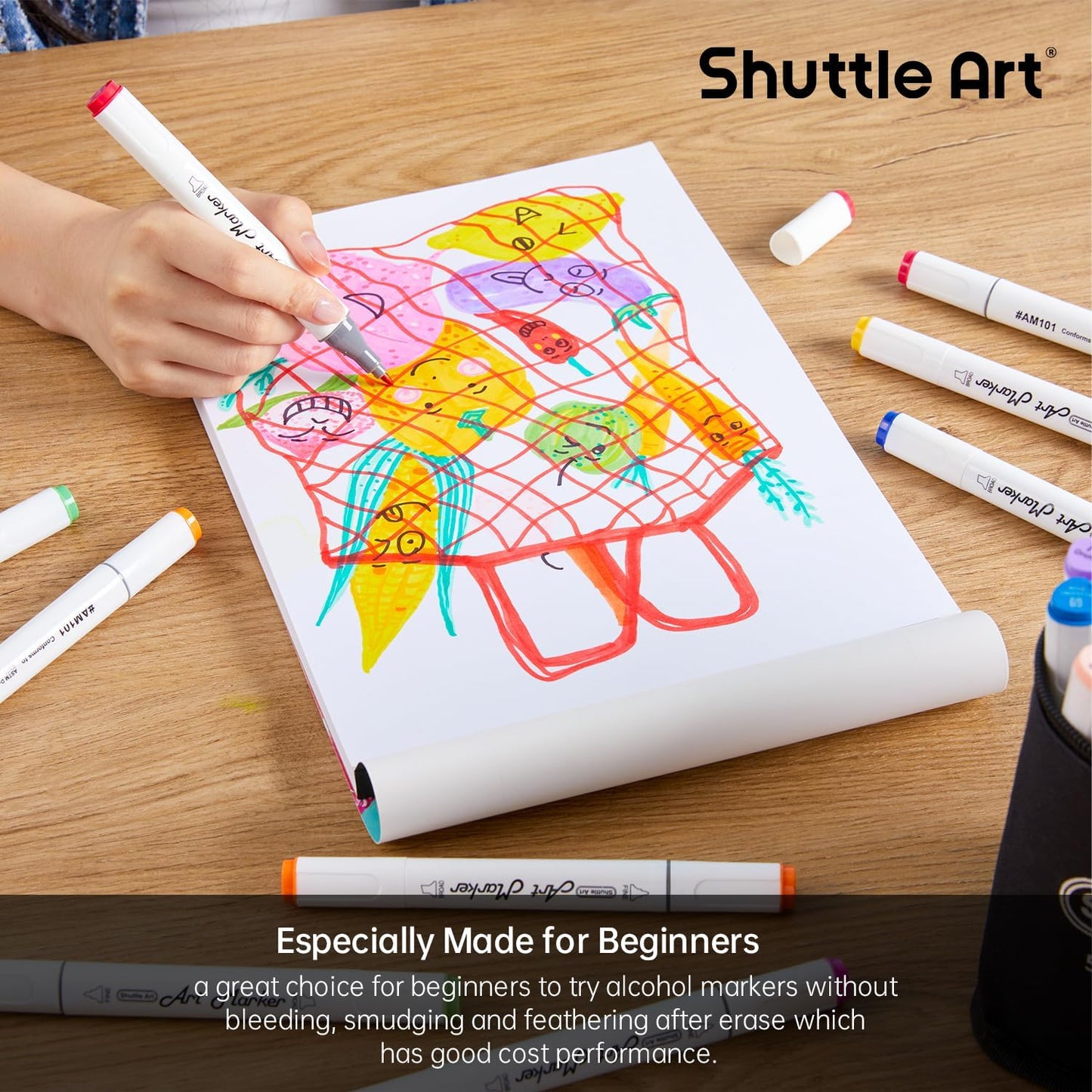Shuttle Art Marker Pad,11.69”x8.27” Portable A4 Sketchbook, 60 Sheets Drawing Paper, 98LB/160GSM Smooth Surface Bleedproof Art Paper, Glue-Bound, Great for Beginners to Draw, Paint & Sketch
