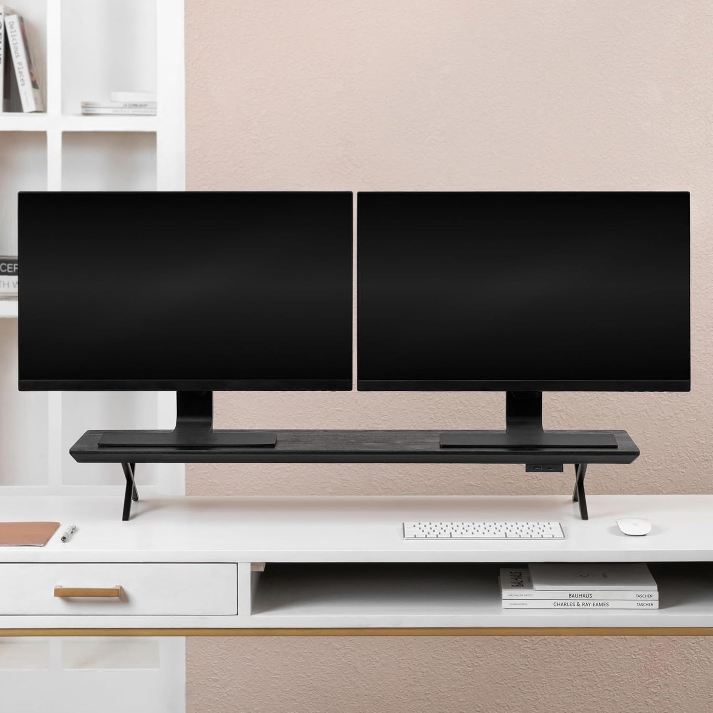 Anji Mountain Monitor Stand - Desktop Organizer & Laptop Riser, Ergonomic Monitor Riser, Space-Saving Monitor Stand for Desk, Durable Construction, Easy Assembly, Ideal for Home & Office,Black