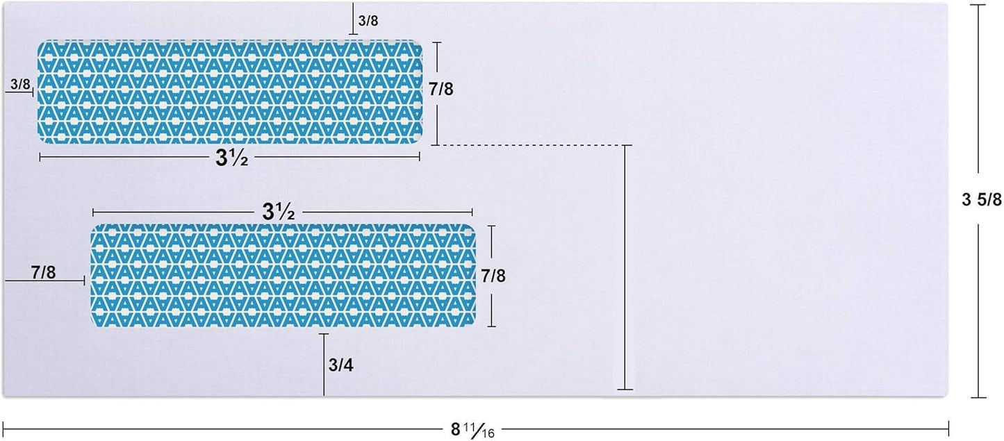 Aimoh 500#8 Double Window Self Seal Security Envelopes - for Business Checks, QuickBooks & Quicken Checks, Size 3 5/8 x 8 11/16 Inches - Checks Fit Perfectly - Not for Invoices, 500 Count (30180)