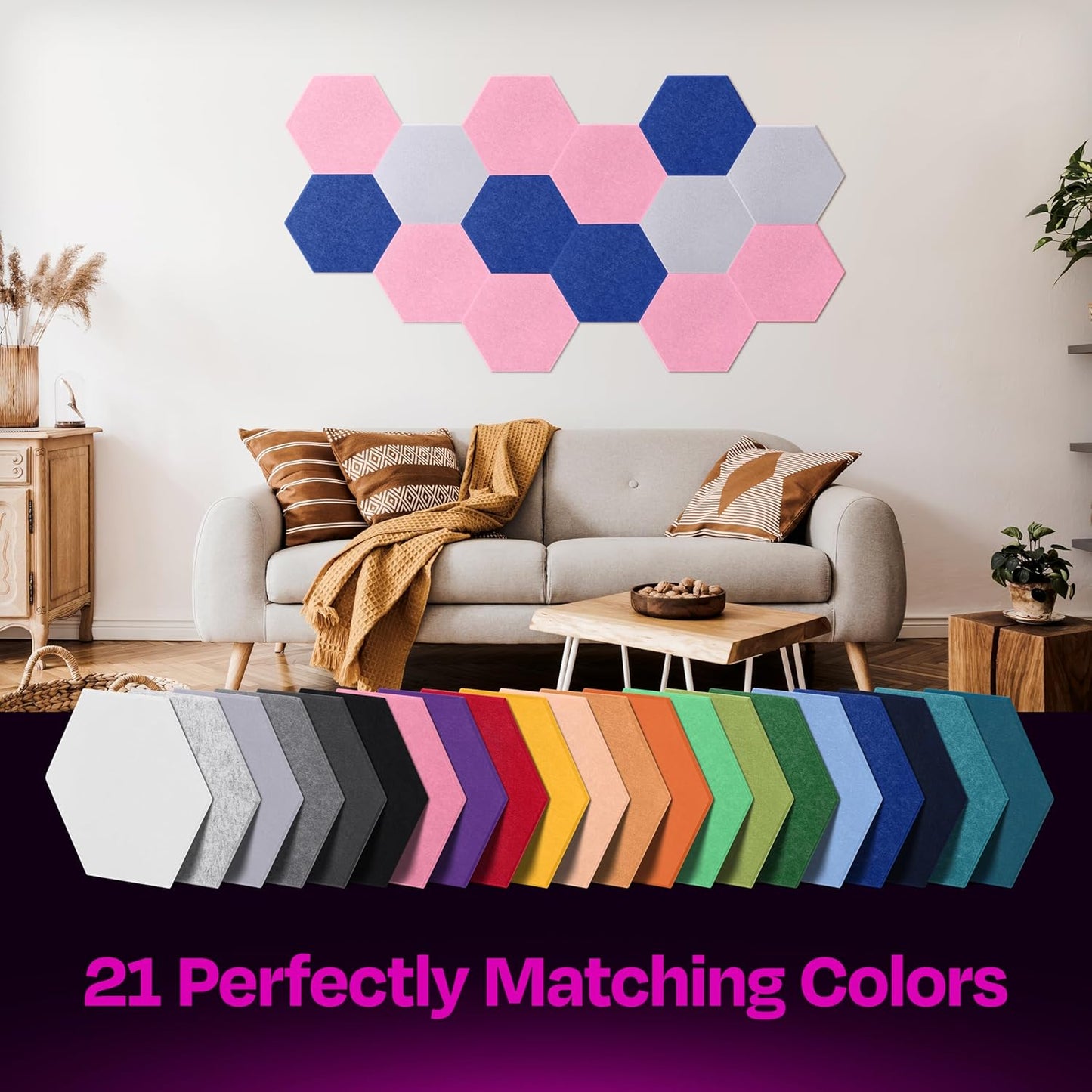 Acoustic Panels 12-Pack Soundproof Wall Panels 12"X10.4"X0.4" Sound Panels High Density Sound Dampening Panels - [Chic Pink Hexagon]