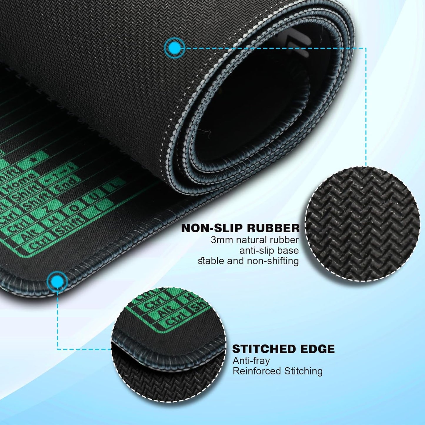 Linoows Excel Shortcut Keys Mouse Pad, Extra Large 31.5 x 11.8 Inch Gaming Mouse Mat, PC Spreadsheet Keyboard Mousepad, Waterproof Non-Slip Desk Pad with Stitched Edge