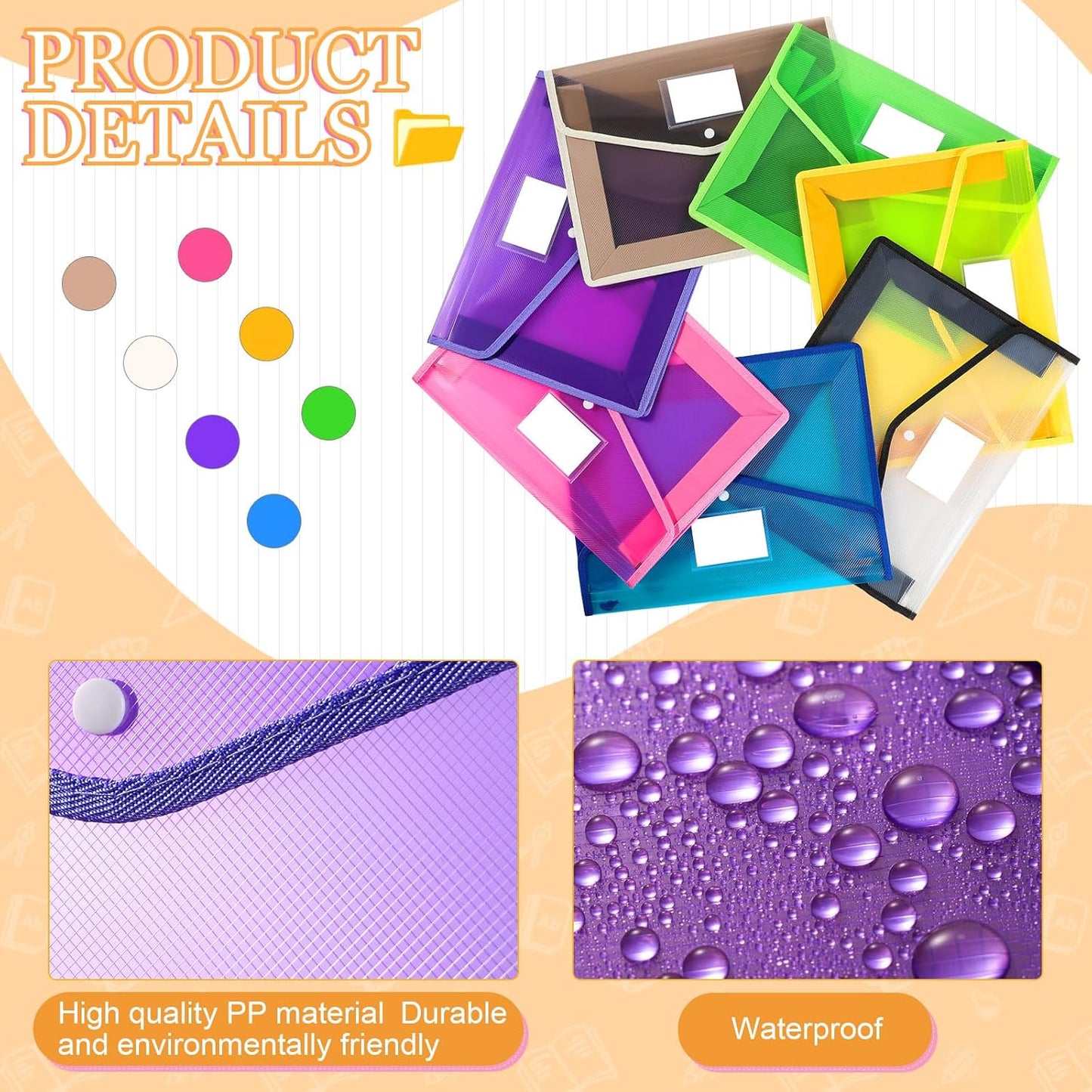 Epakh B4 Plastic Expanding File Folders Wallet for School Classroom Envelope File Folder Document Organizer Colorful Receipt Organizer with Snap Closure for Office (Bright Color,36 Pack)