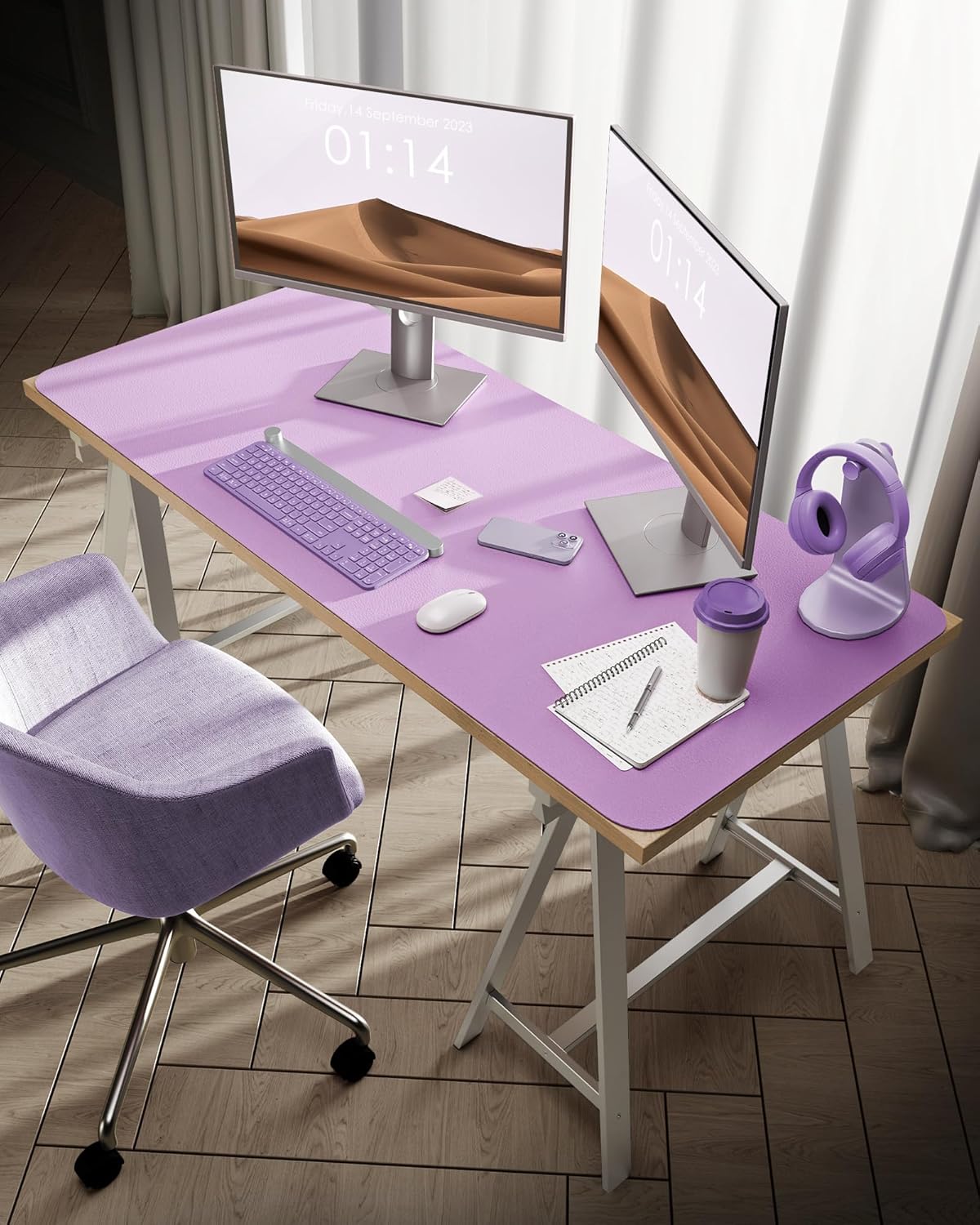 YSAGi Leather Desk Pad Protector, Office Desk Mat, Large Mouse Pad, Non-Slip PU Leather Desk Blotter, Laptop Desk Pad, Waterproof Desk Writing Pad for Office and Home (Taro Purple, 47.2" x 23.6")