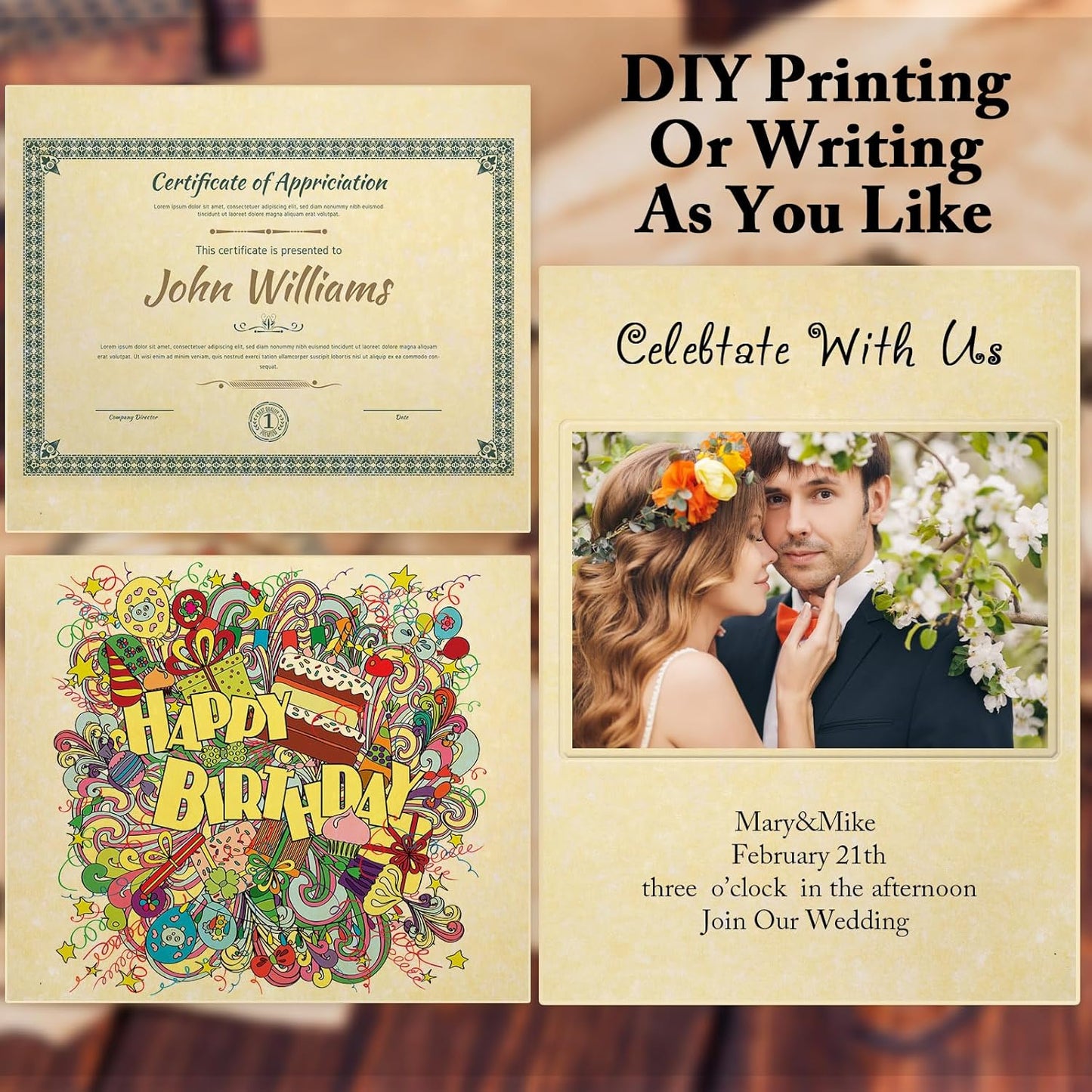 Epakh 200 Sheets Old Age Parchment Paper 8.5 x 11 Inch Standard Letter Vintage Colored Old Parchment Semblance Double Side Printing Paper(Light Beige)