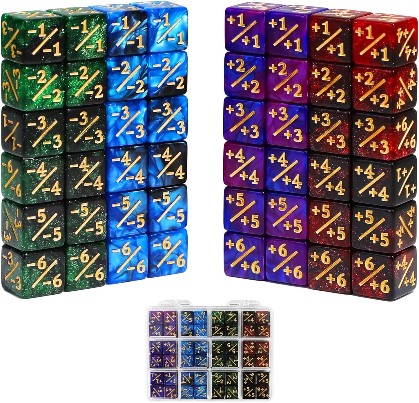 48PCS 12mm Life Counters MTG Dice Set with Box, Small MTG Tokens 6 Sided Plus 1 Mini Dice Set for CCG Creature Stats TCG Magic Card Game Accessories