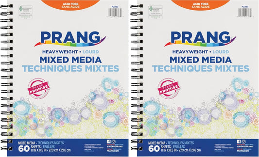 Prang Art Street Mixed Media Journal, 11" x 8-1/2", 60 Sheets, Multicolour (Pack of 2)