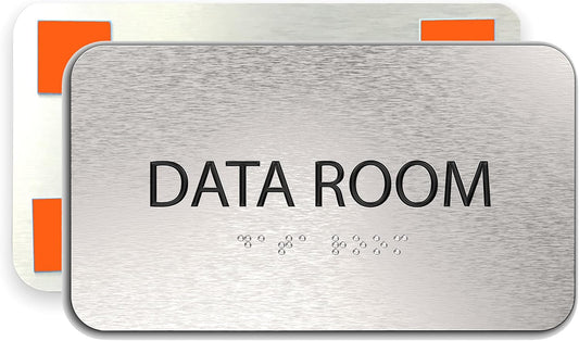 ADASigns Data Room Sign 7" W x 4" H - Durable Brushed Aluminum with Grade 2 Braille - Easy Installation with Strong Double Sided Tape - ADA Compliant Office & Businesses Signs for Wall