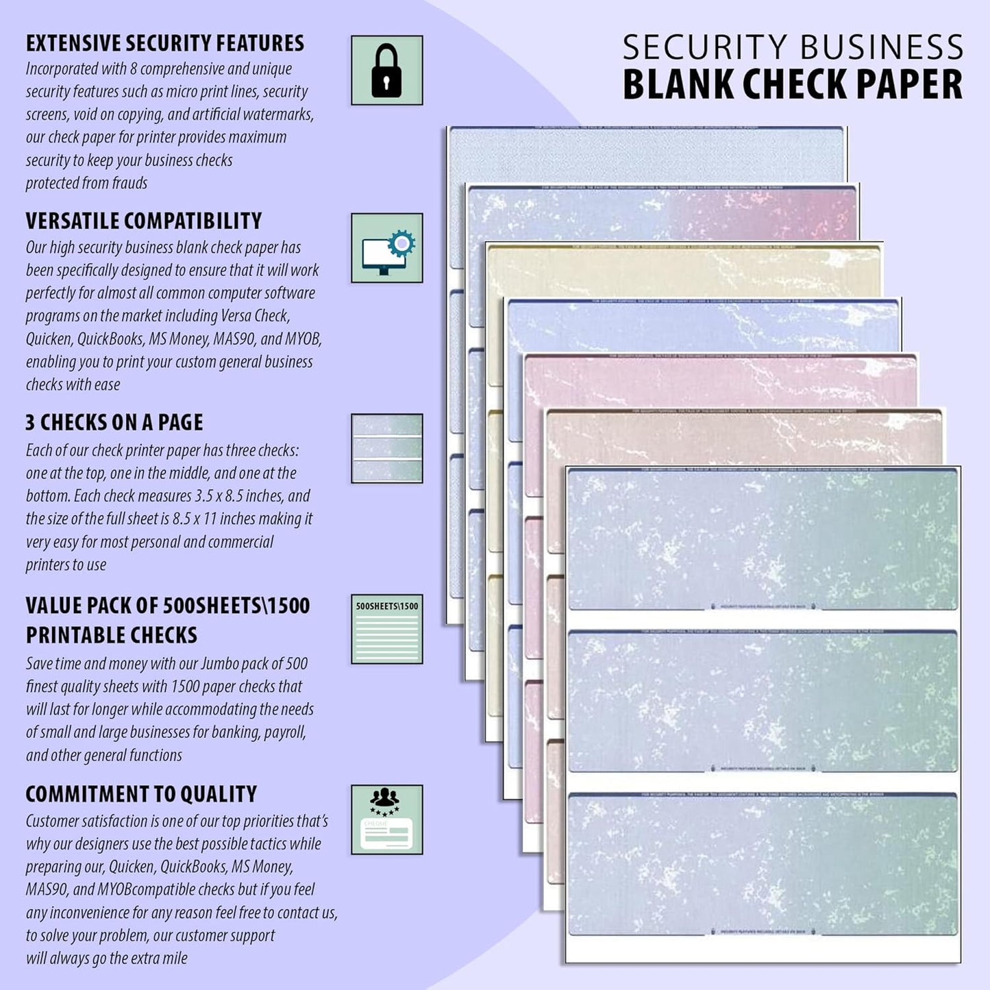 Business Voucher Check Stock - Computer Laser Checks - 3 Checks Per Page, 500 Sheets/1500 Checks, Burgundy Diamond