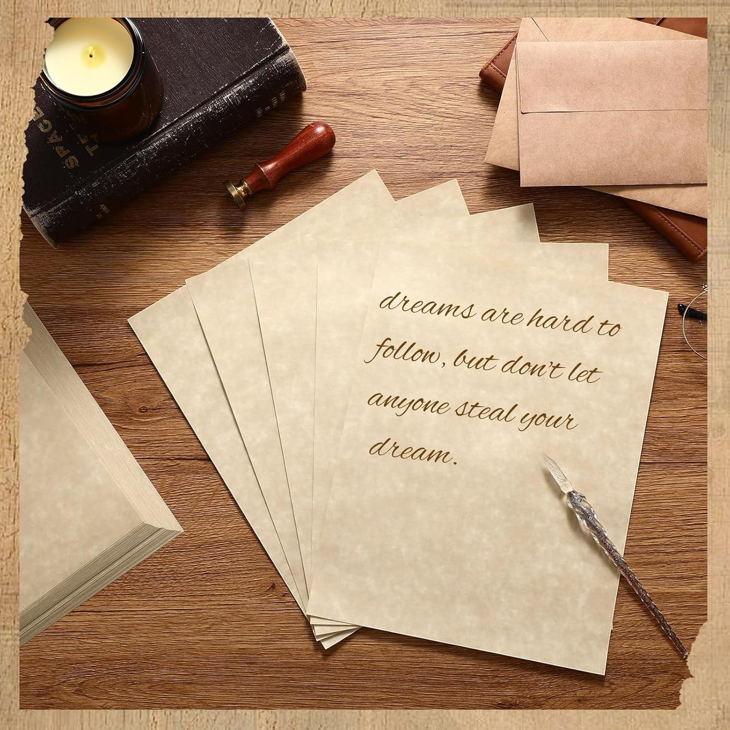 Epakh 200 Pcs Old Age Parchment Paper 8.5 x 11 Inch Standard Letter Vintage Colored Old Parchment Semblance Double Side Printing Paper (Fragrant Wood)