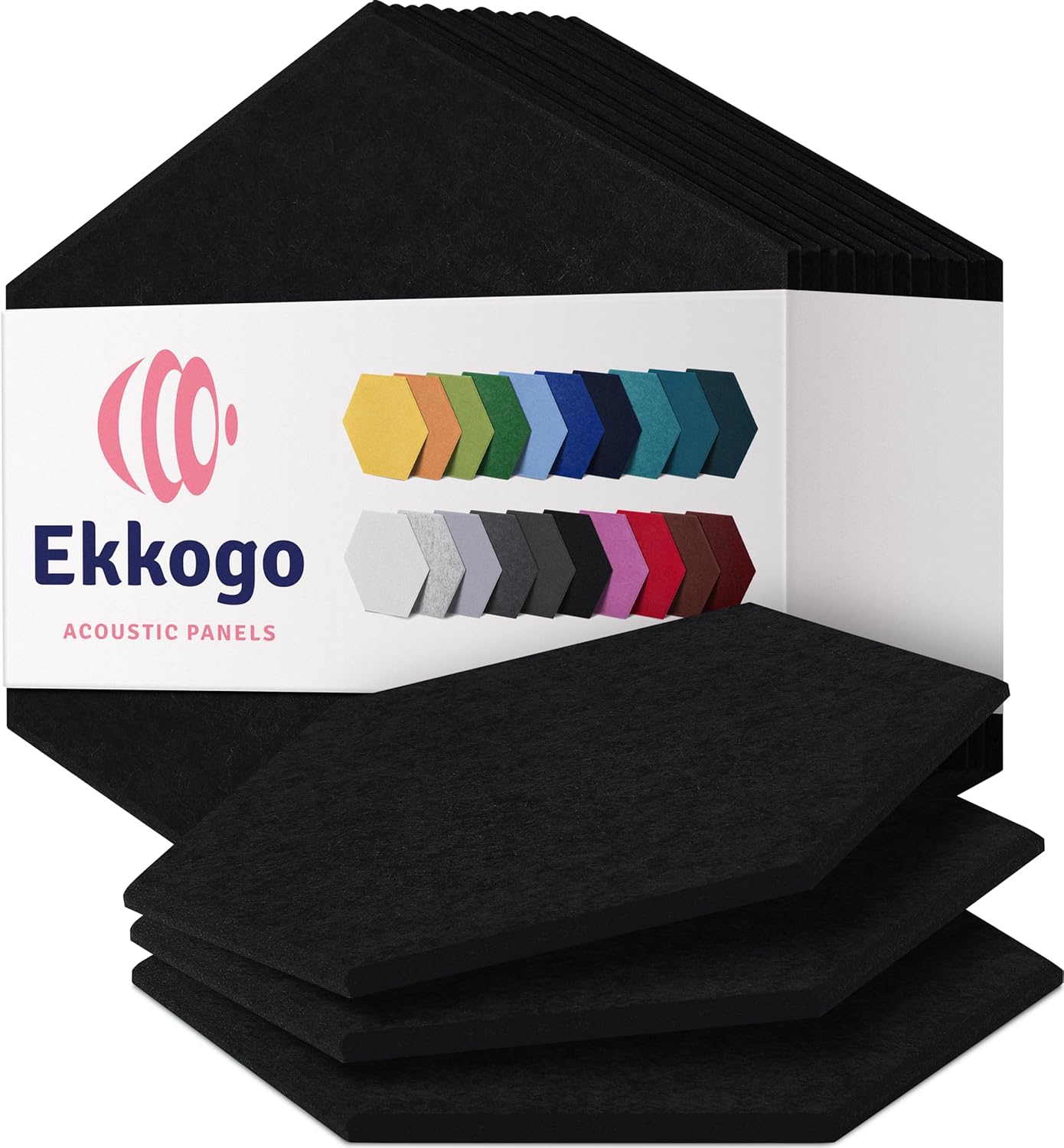 Acoustic Panels 12-Pack Soundproof Wall Panels 12"X10.4"X0.4" Sound Panels High Density Sound Dampening Panels - [Deep Black Hexagon]