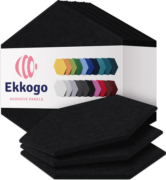 Acoustic Panels 12-Pack Soundproof Wall Panels 12"X10.4"X0.4" Sound Panels High Density Sound Dampening Panels - [Deep Black Hexagon]