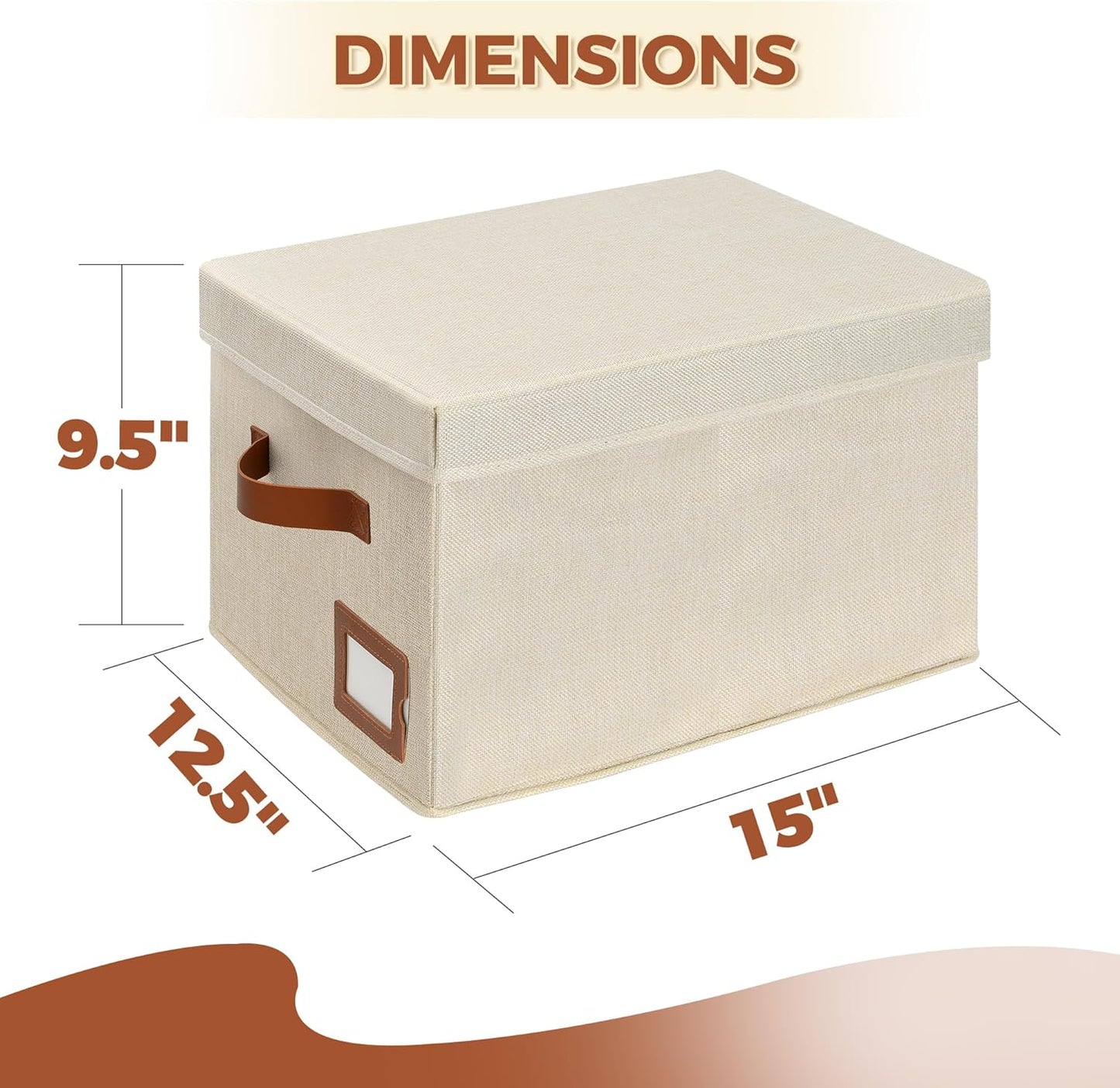 Storage Standard 2-Pack File Organizer Box with Lid - Collapsible Hanging Linen Document Organizer Portable File Boxes, Lightweight & Portable Filing Box Crates with Handles & Extras, Ivory