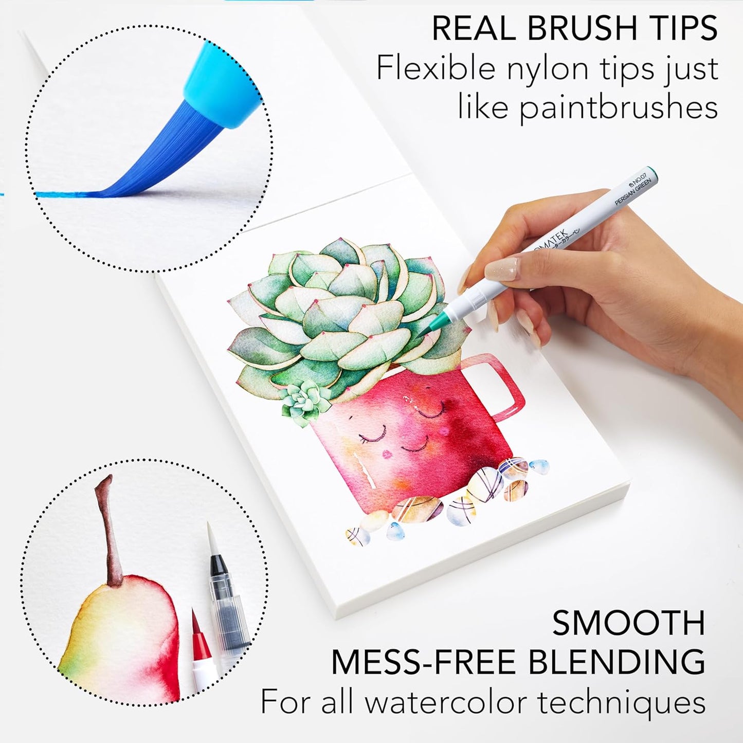 CHROMATEK 108 Watercolor Pens Set | Including 15 Page Pad & Online Video Tutorial Series | 5 Aquapens & 100 Unique Colors | Real Brush Pens | Easily Blendable, Vivid and Smooth