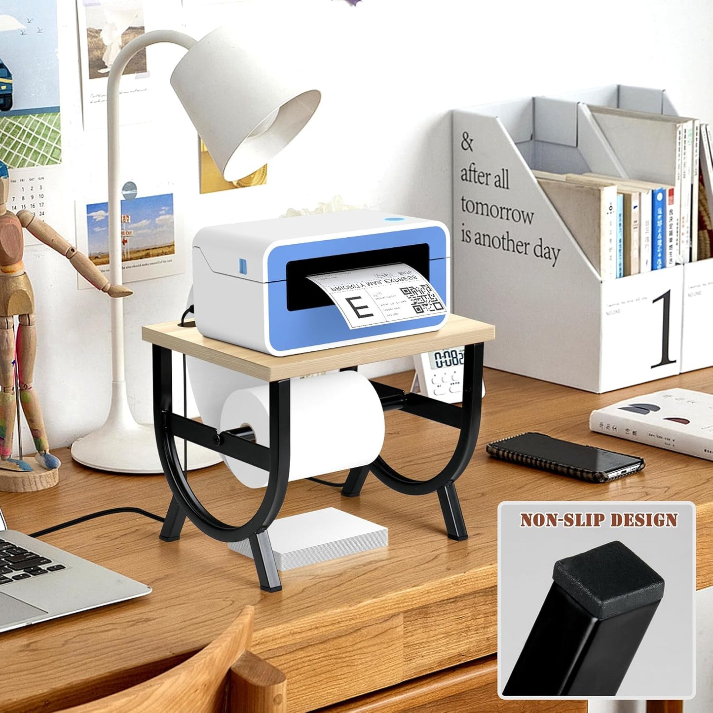 Label Holder for Rolls and Fan-Fold Labels, Thermal Label Holder, Shipping Label Roll Holder for Desktop Thermal Printer, Label Printer Accessory Supplies for Office, Small Business, Home -White