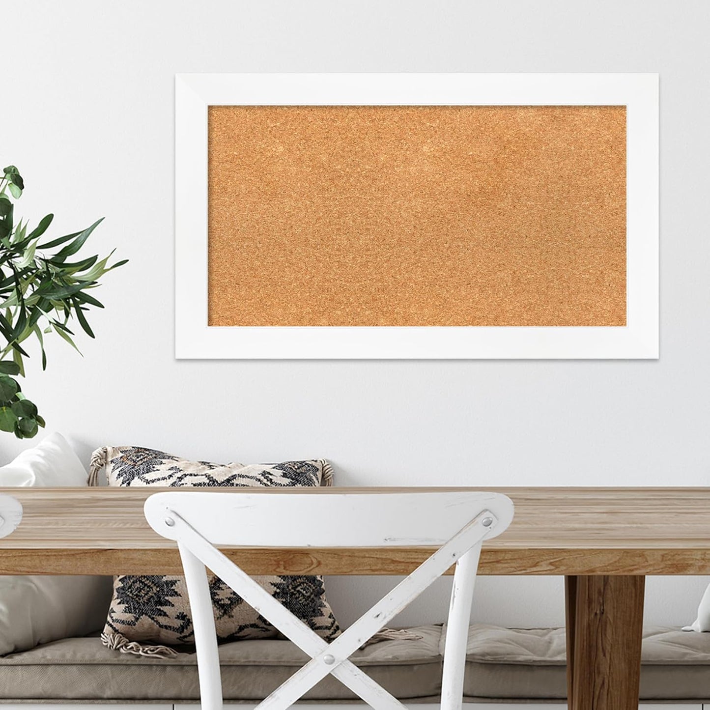 Amanti Art Natural Cork Board for Wall, 17x29 Vision Board with White Frame, Medium Corkboard Office Decor for Home Organization, Modern Corkboard Pinboard to Display Items for Home Organization in