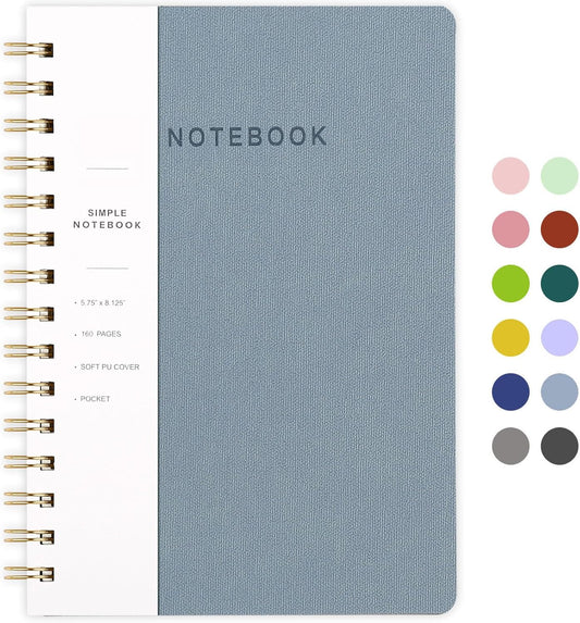 Spiral Notebook-5.75" x 8.125" College Ruled Journal with Inner Pockets and 160 Pages,PU Leather Cover Business Journal, Twin-Wire Binding Notebook Perfect for Office & Home School Supplies