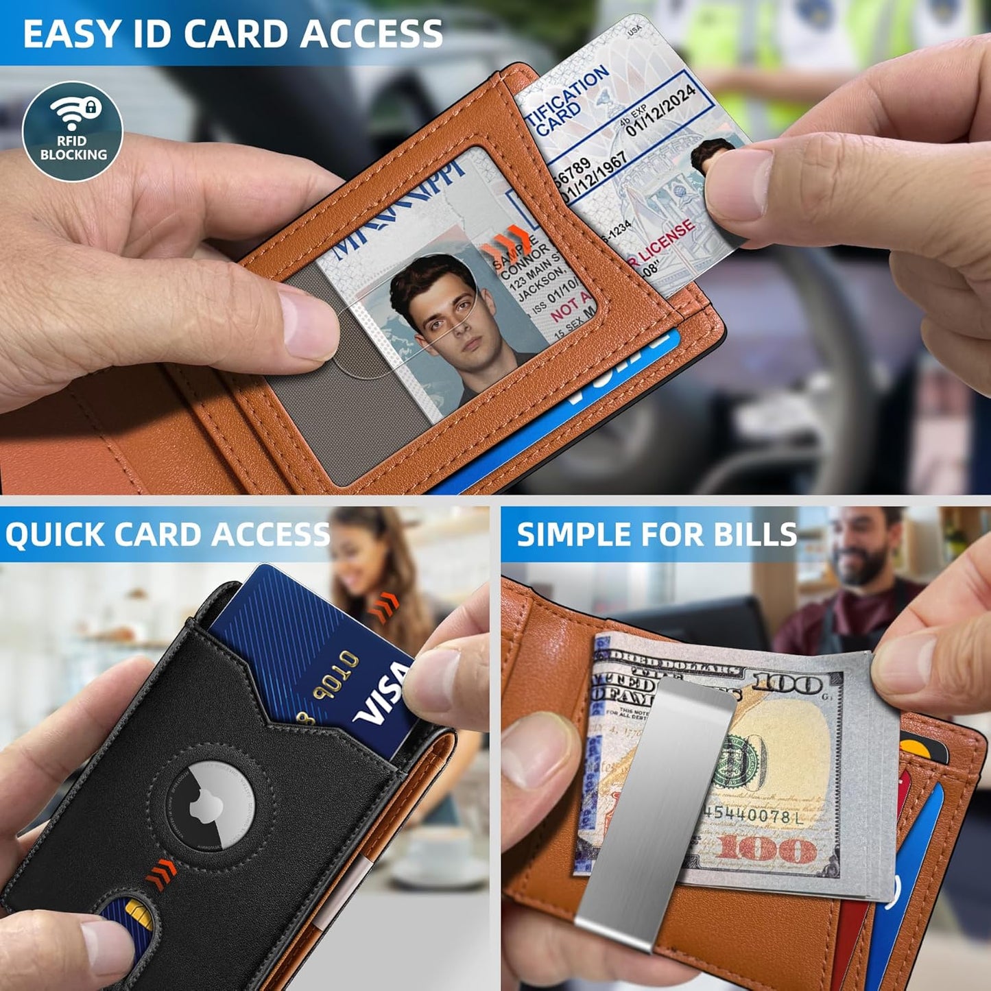 Airtag Wallet for Men,with Money Clip 11 Cards Slim Front Pocket Leather RFID Blocking Wallet with Gift Box