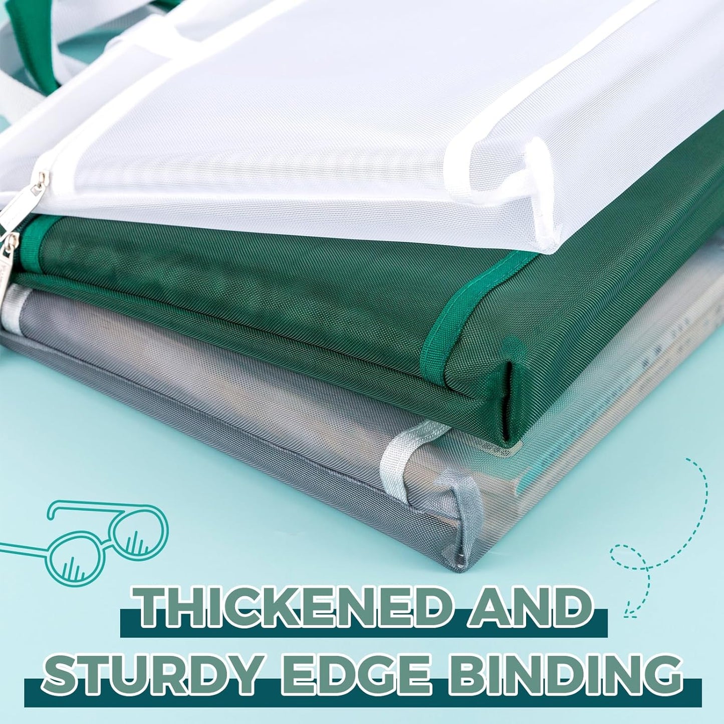 Pendancy Mesh Zipper Pouch A4 Size, Large Double Pocket Lightweight Nylon Transparent File Bag with Handle, 11x13.8 in Foldable Document Storage for Puzzle Project/Cross Stitch/Travel/Office (Green)