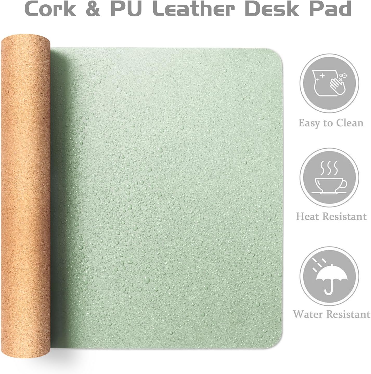 Aothia Double-Sided Desk Pad – 37.8"x17" Leather Desk Mat with Eco Cork Protector, Large Mouse Pad, Waterproof Desk Blotter for Office/Home (Aqua)