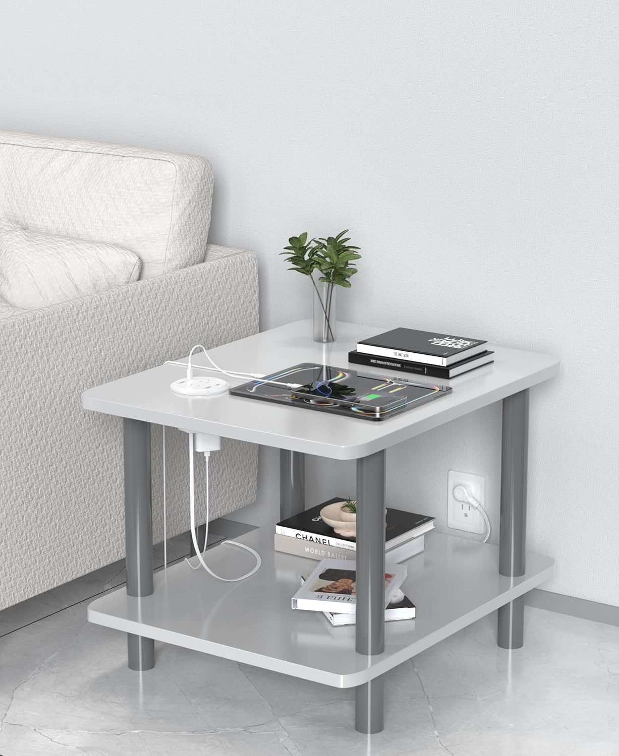 Jgstkcity Power Strip,Flush Mount Recessed Power Grommet,65W USB C Fast Charging,3-Inch Hole, 4 Outlets & 4 Ports, Ideal for Desktop & Countertop Outlet,Dual-Sided (White, 6FT)