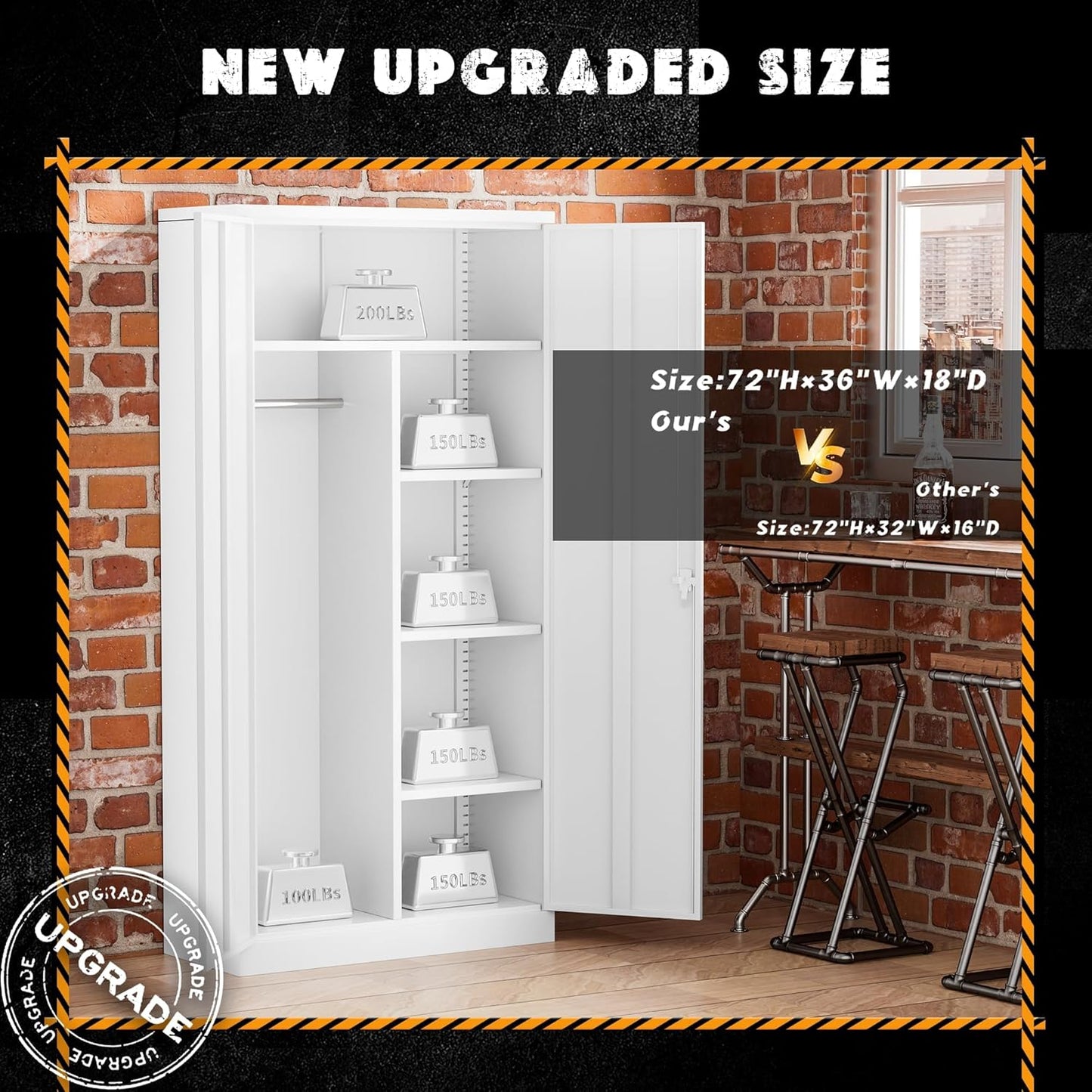 Greenvelly Metal Storage Cabinet Locker with Locking Doors,72" Metal Wardrobe Cabinet, Steel Storage Wardrobe with Hanging for Home Office, Garage, School, Gym（White 36" ×18"）