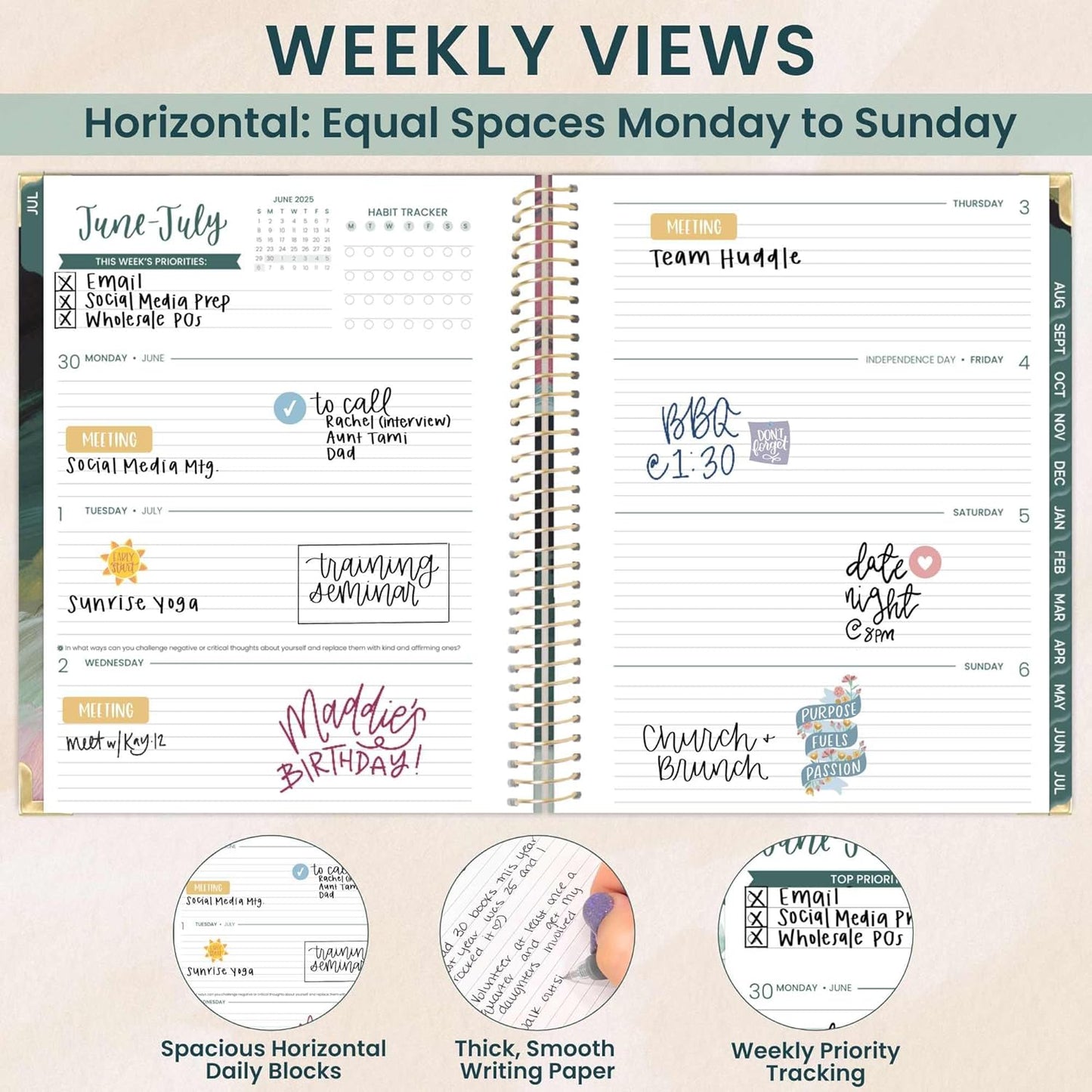 bloom daily planners HARDCOVER 2025-2026 (8.5" x 11") Academic Year Day Planner (July 2025 - July 2026) - Task Goal Organizer - Monthly & Weekly Inspirational Agenda Book - Emerald Paint Strokes