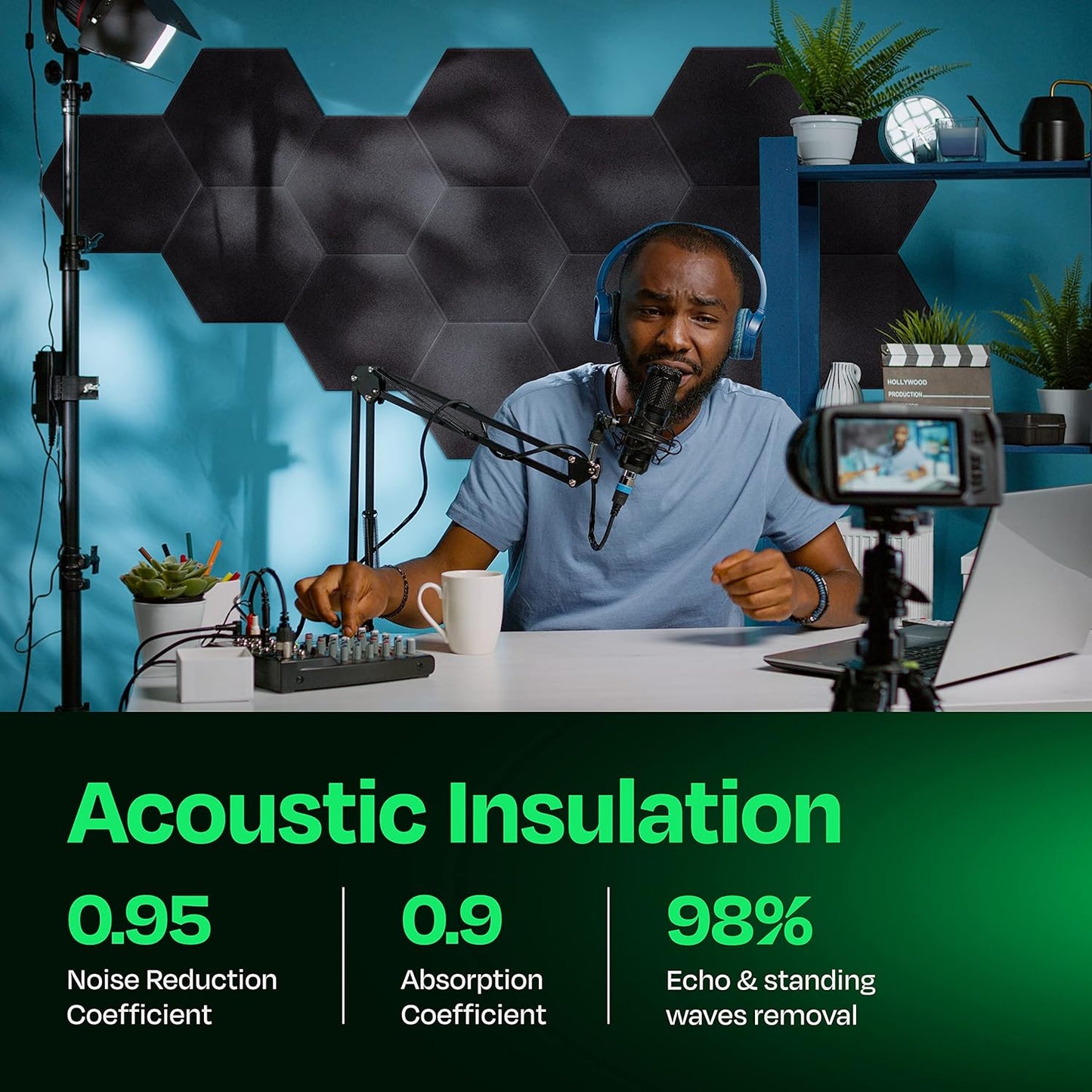 Acoustic Panels 12-Pack Soundproof Wall Panels 14"X12.1"X0.4" Sound Panels High Density Sound Dampening Panels - [Dark Gray Hexagon]