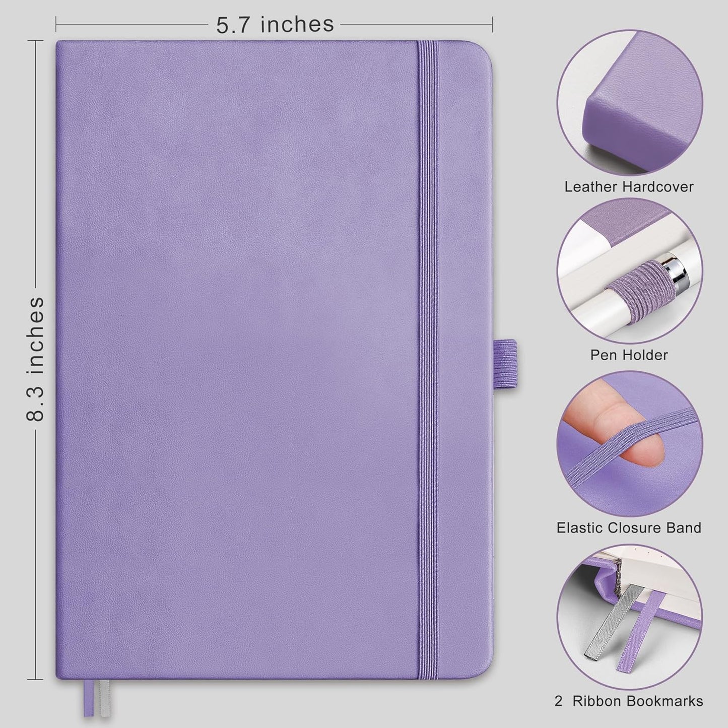 RETTACY Bullet Dotted Journal Notebook, 256 Pages, A5 Medium Size (5.7'' × 8.3''), Leather Hardcover, 120 GSM Thick Paper, for Bullet Journaling, Planning, Tracking (Purple)