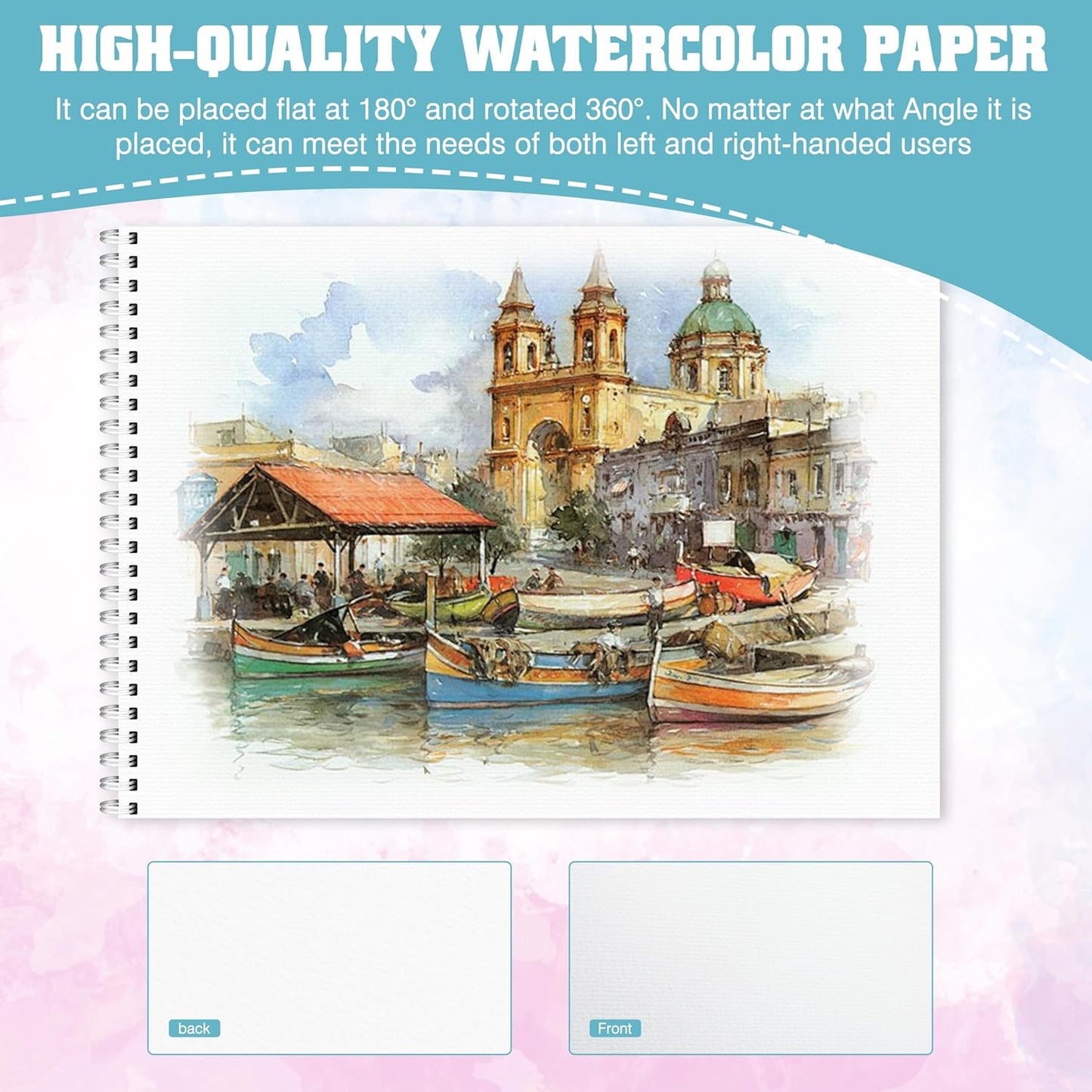 Watercolor Paper Pad, Watercolor Sketchbook 9" x12” 140lb/300gsm, Spiral Bound Water Color Pad Journal and Sketchbook for Adults & Kids, Markers and Art Journaling