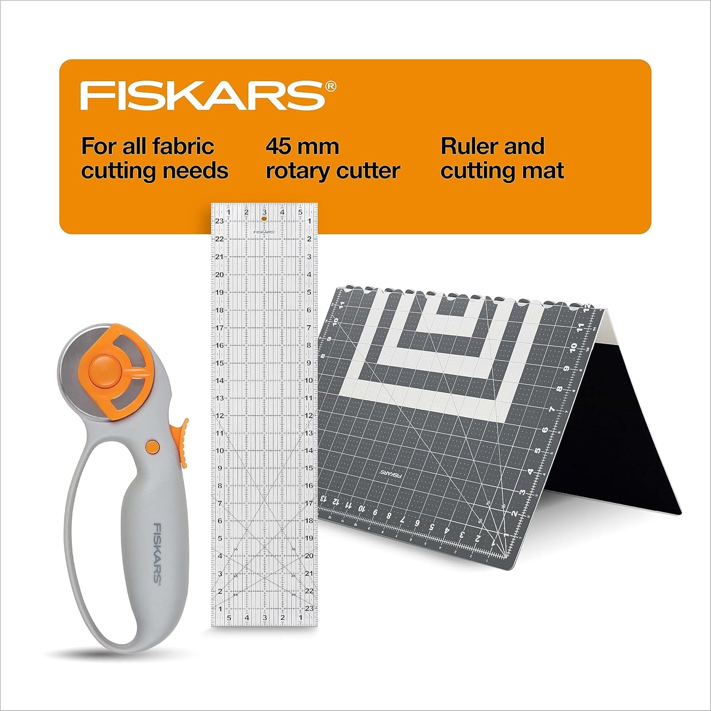 Fiskars 3-Piece Rotary Set - 45mm Fabric Cutter & Titanium Blades (2 Pack) - Blade Replacement