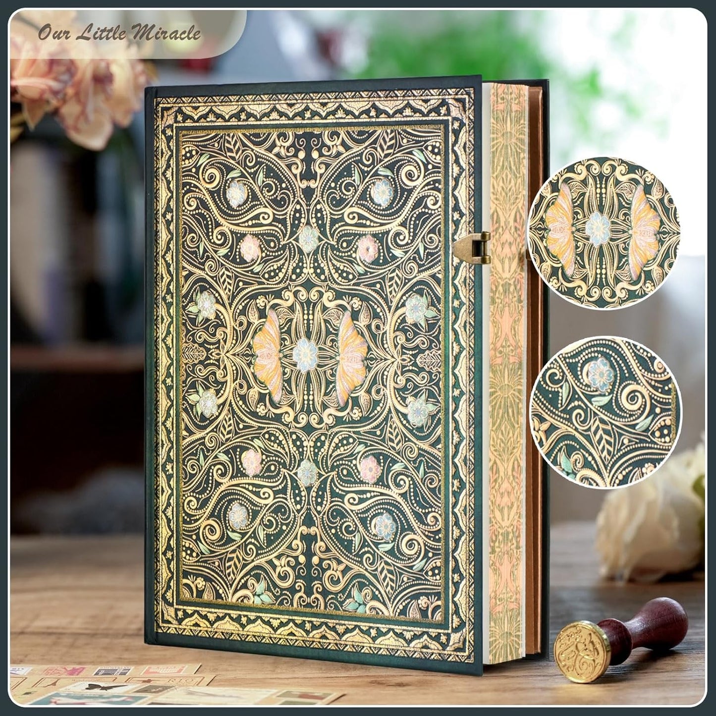 Retro 3D Jade Dream Butterfly Hot Stamp Hardcover Journal – 192 Blank Lined Pages w/Envelope Pocket - Luxury Travel Diary & Commemorative Keepsake for Cherished Moments