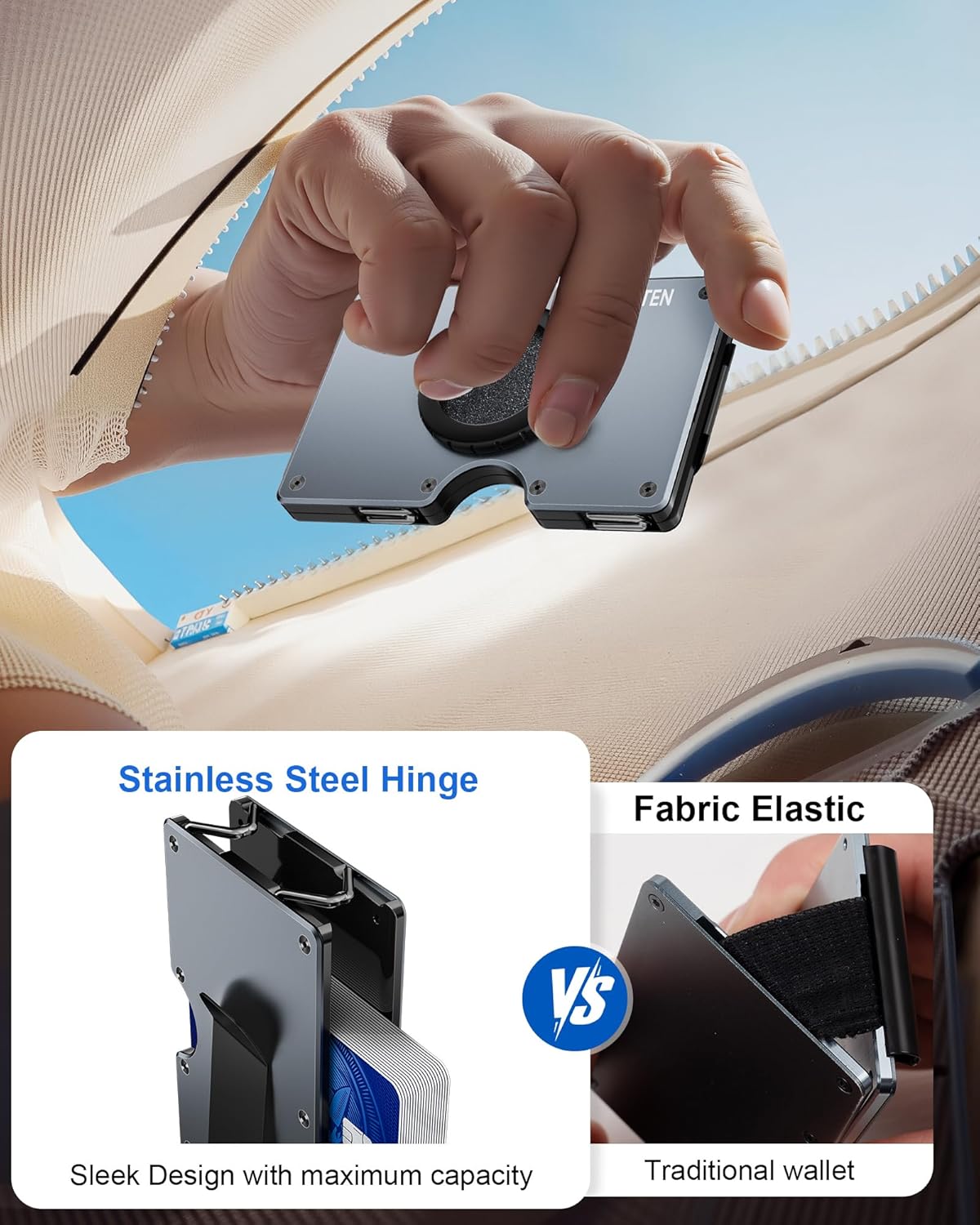 Minimalist Wallet for Men, Metal Wallet with Money Clip, Slim Compact Wallet, RFID Blocking Card Holder, Metal Aluminum Credit Card Holder, Holds up to 20 Cards