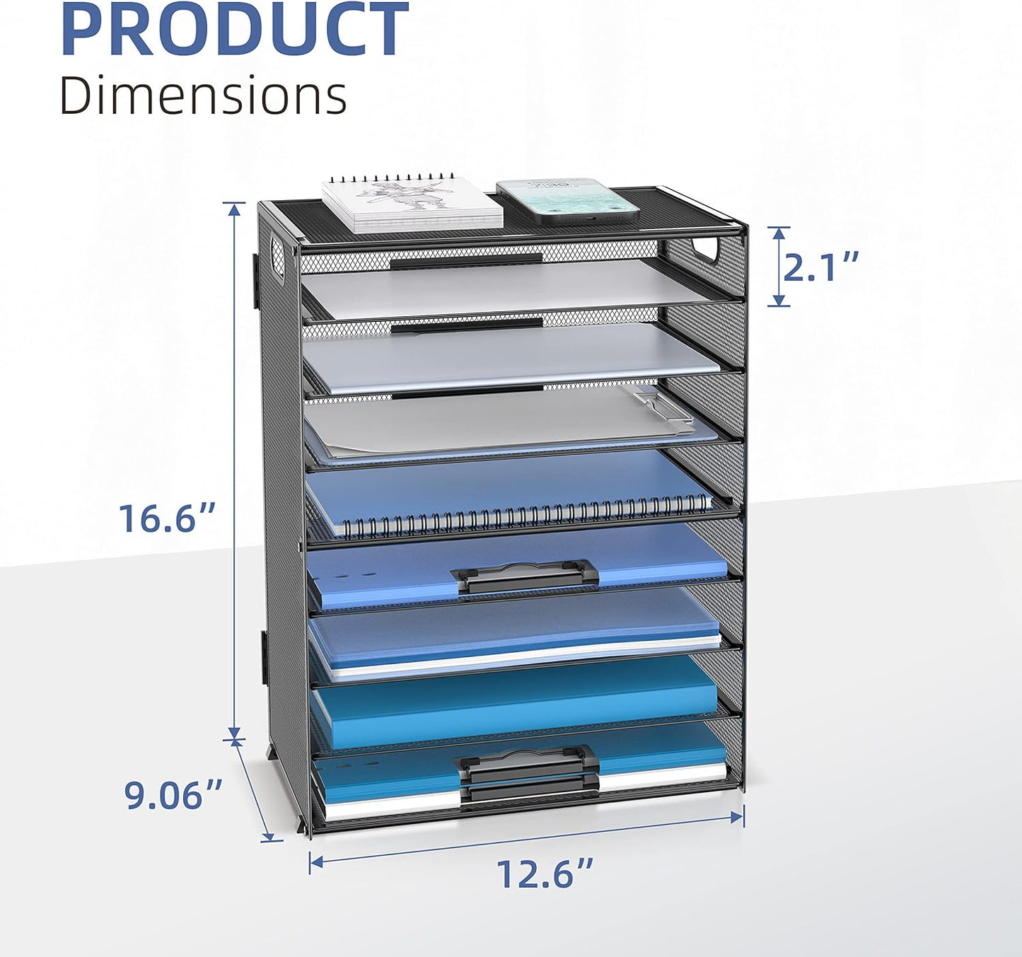 DALTACK 9-Tier Paper Letter Tray Desk Organizer with Handles, Mesh File Holder Organization, Paper Sorter Desk Organizer for Office Home School, Black