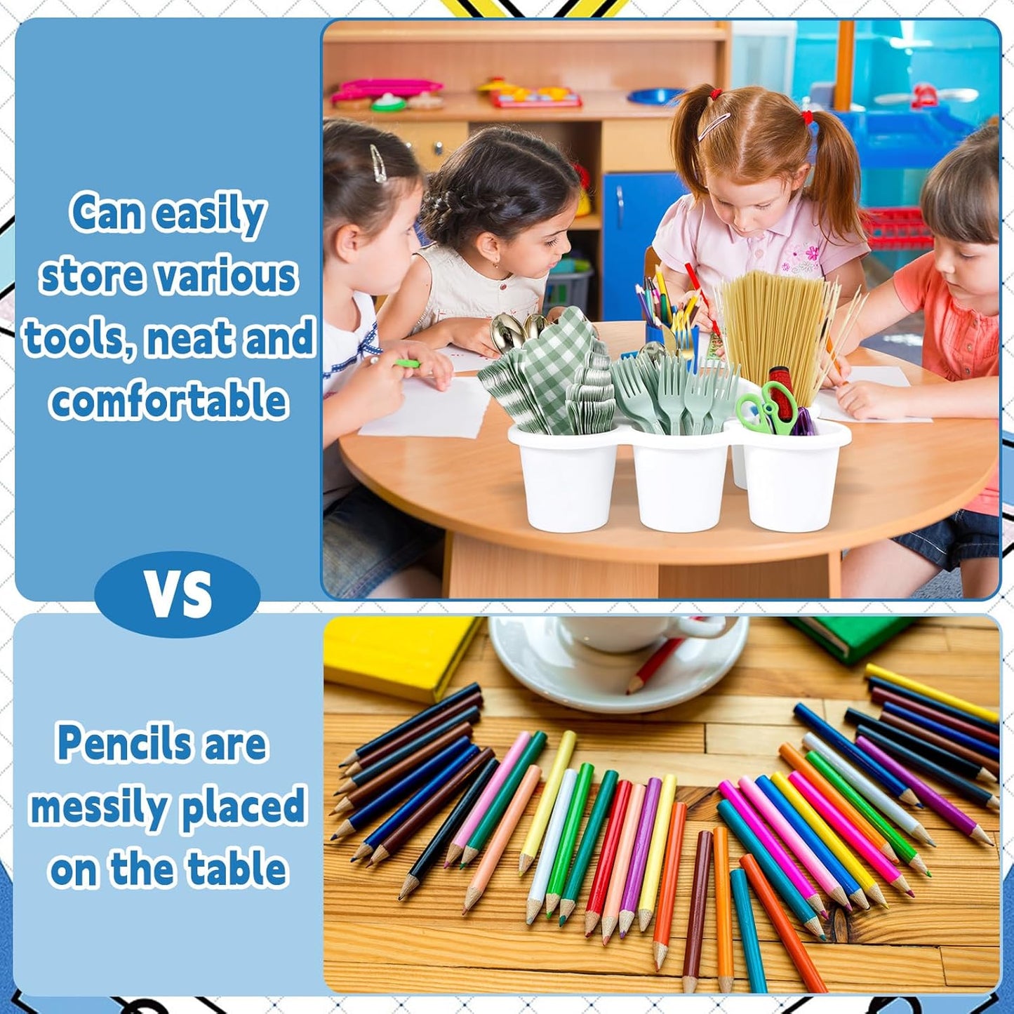 6 Pack Classroom Caddy with Handle Plastic Storage Caddy Organizer with 6 Compartments Drink Cup Caddies Holder Portable Storage Bin for Pencil, Crayon, Marker, Home, Office, School Supplies(White)