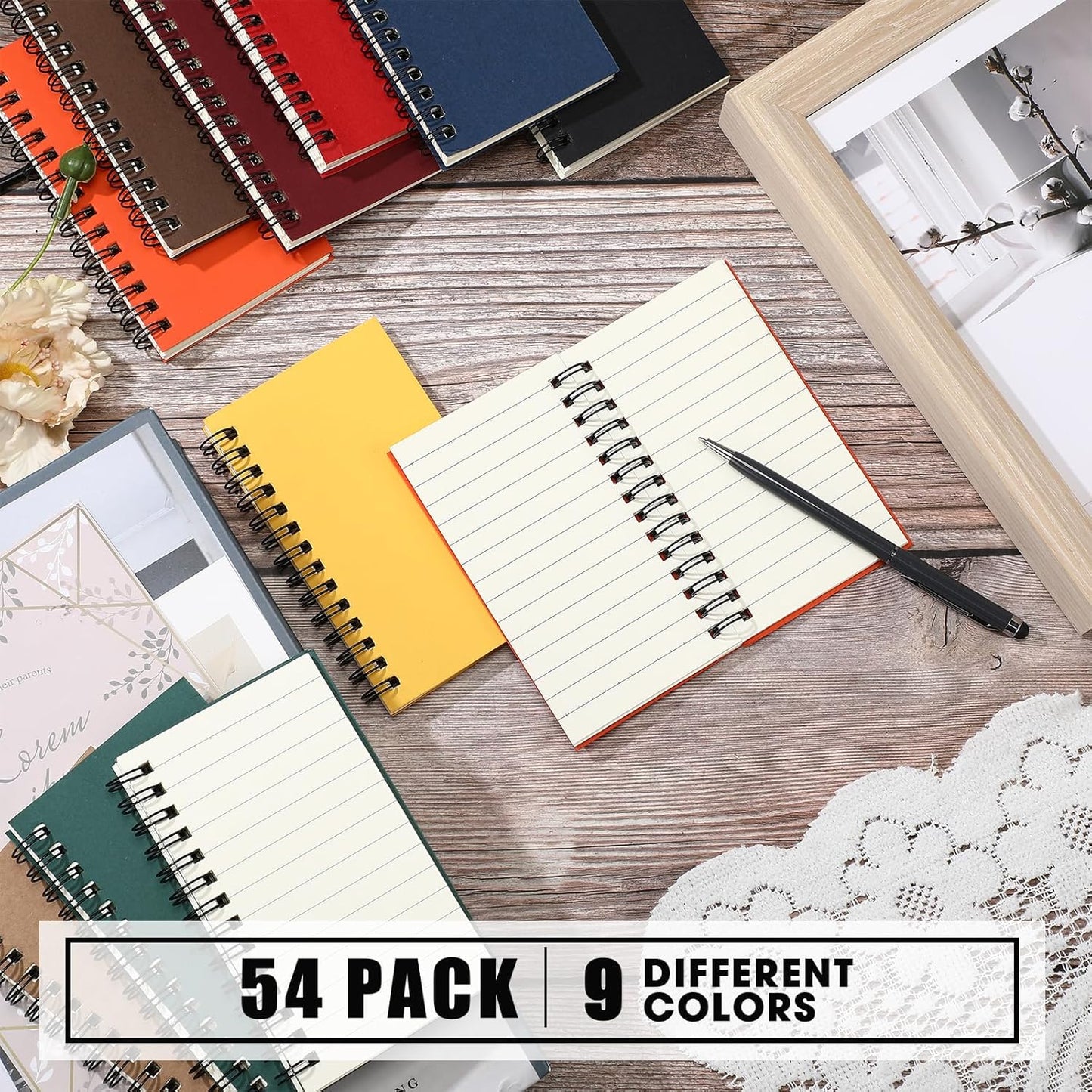 Jutom 54 Pcs Spiral Memo Pads 5 x 3'' Small Pocket Spiral Journal Notepad Ruled Notebook Sketchbook Kraft Cover Notebooks, 120 Pages for Note Taking Business Office School (Multi Color)